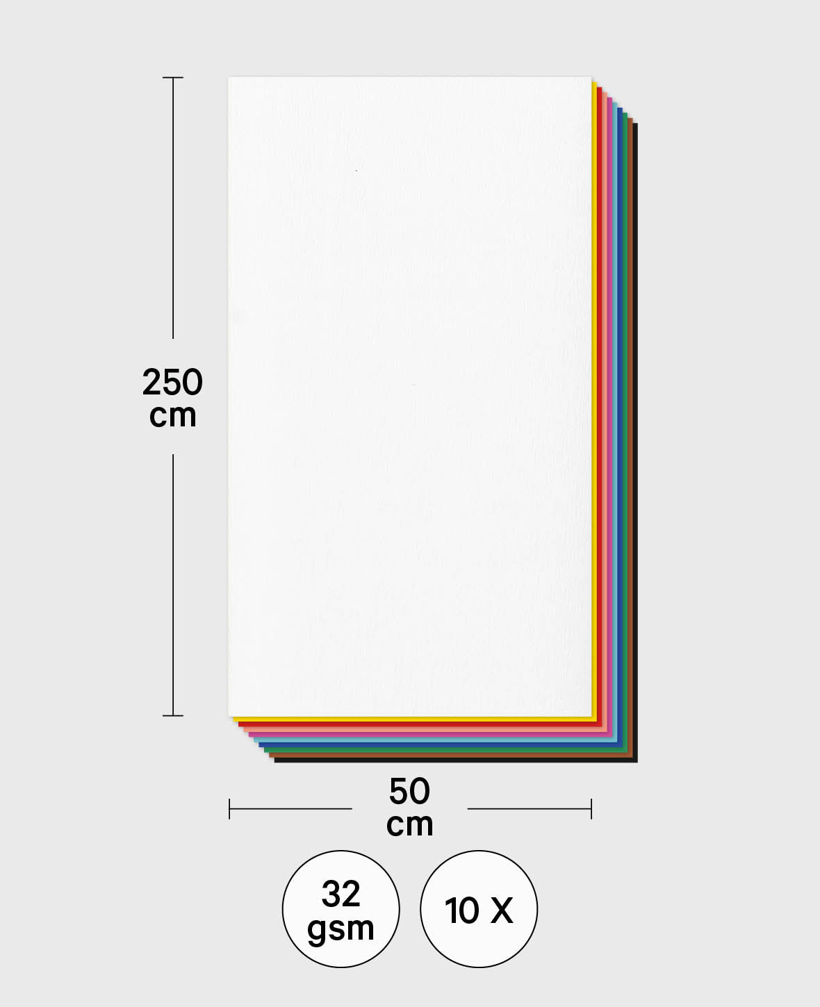 Lot de papier crépon, couleurs assorties, 50 x 200 cm, 10 p.