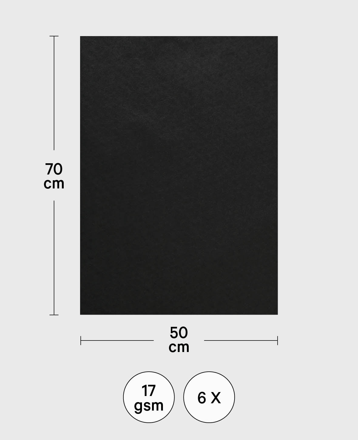 Soie florale, papier de soie, noir, 50 x 70 cm, 6 feuilles, 17 g/m²