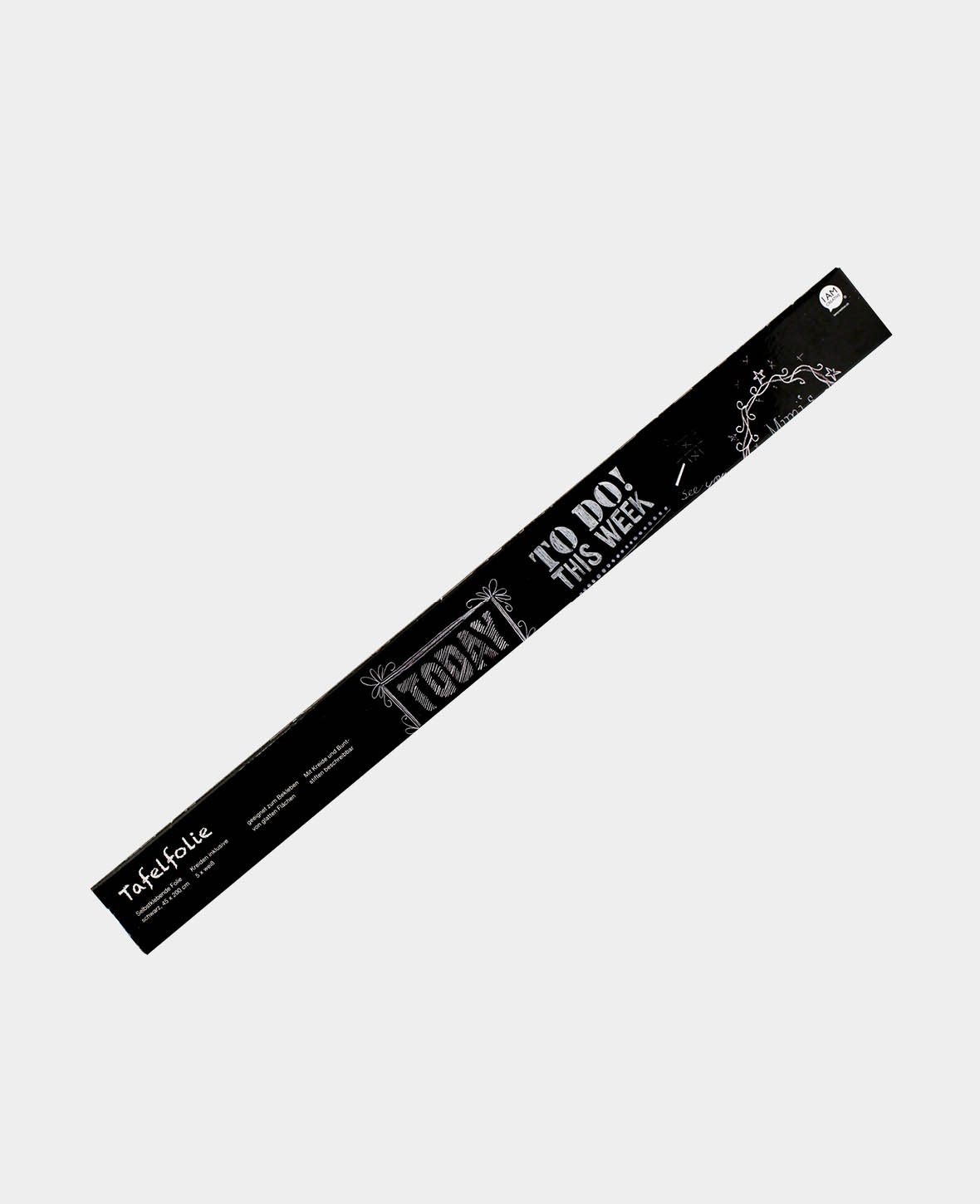 Tafelfolie selbstklebend, Folie für Wandtafel mit Kreide beschreibbar, Schwarz, 45 cm x 2 m, inkl. 5 Kreiden, gerollt