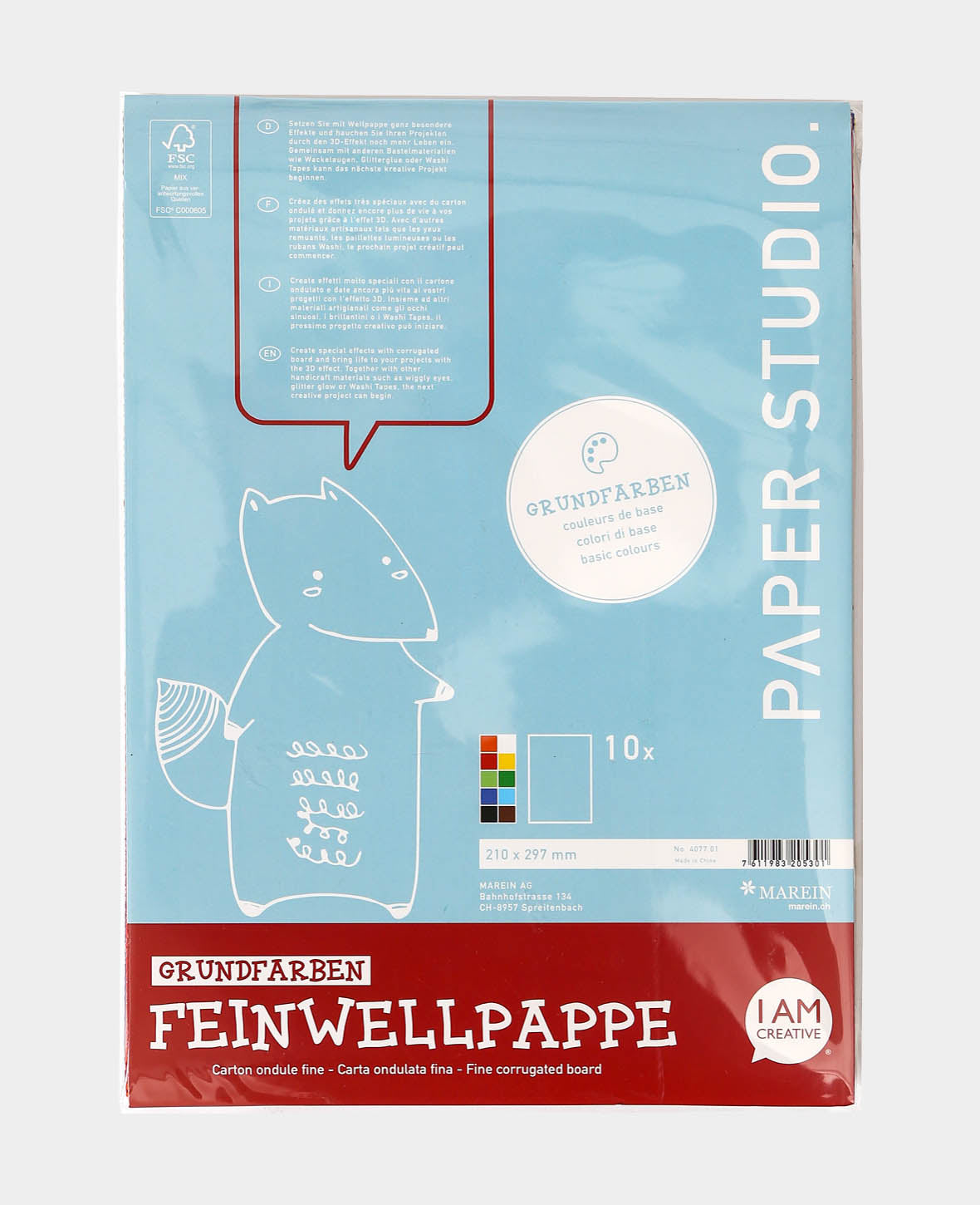 Feinwellpappe A4, 10 Blatt, Grundfarben