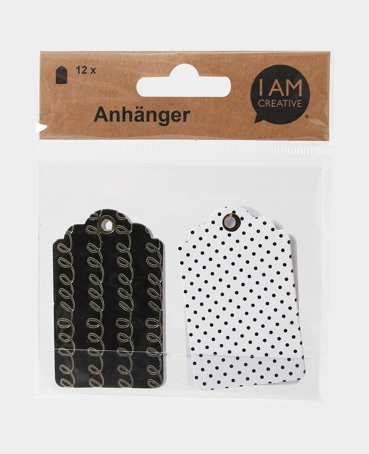 Geschenkanhänger, Schwarz & Weiss, 43 x 70 mm, 4 Designs, 12 Stk.