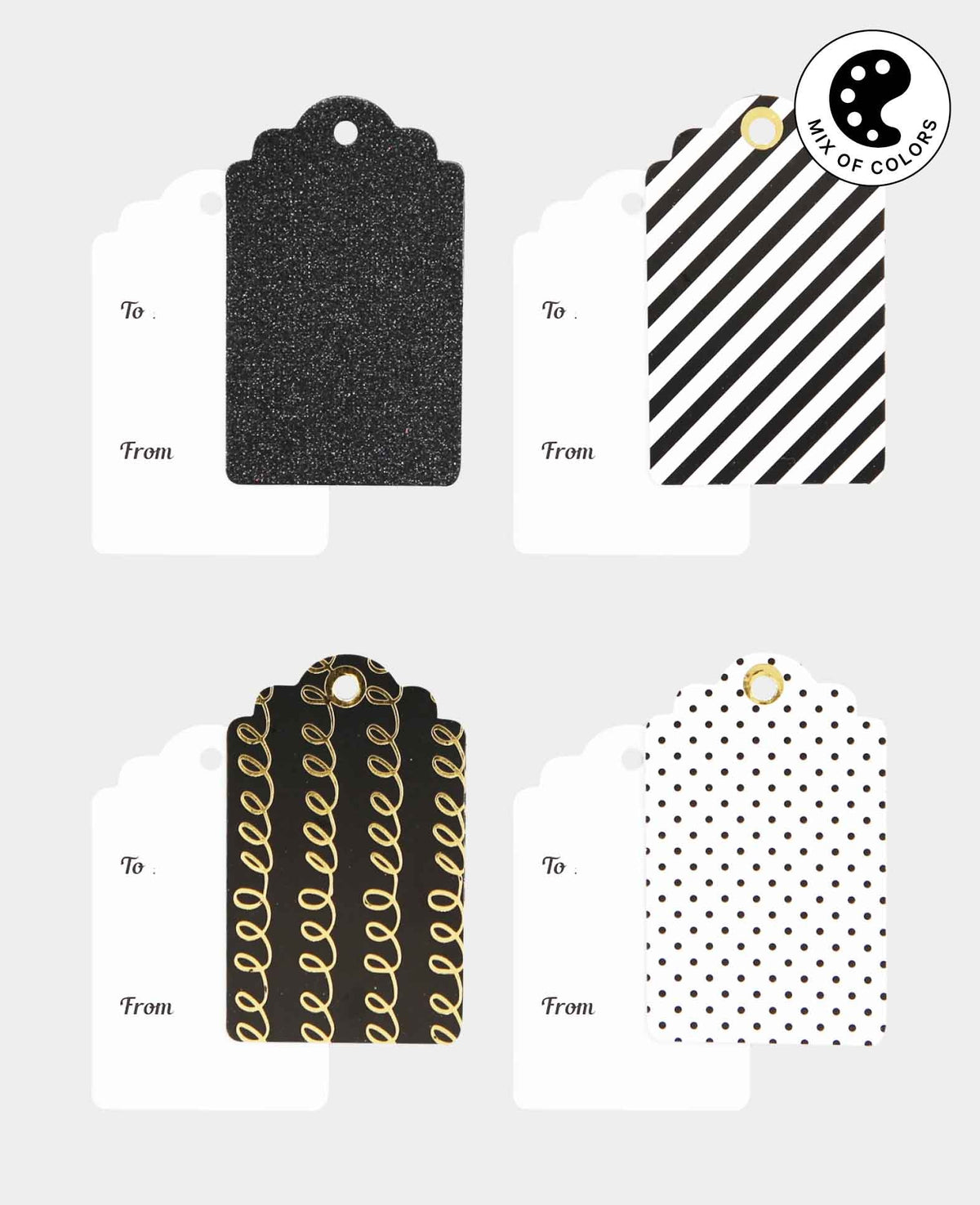 Geschenkanhänger, Schwarz & Weiss, 43 x 70 mm, 4 Designs, 12 Stk.
