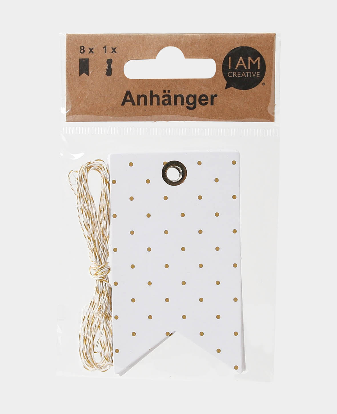 Geschenkanhänger, Weiss & Gold, 2 m Schnur, 50 x 87 mm, 8 Stk.