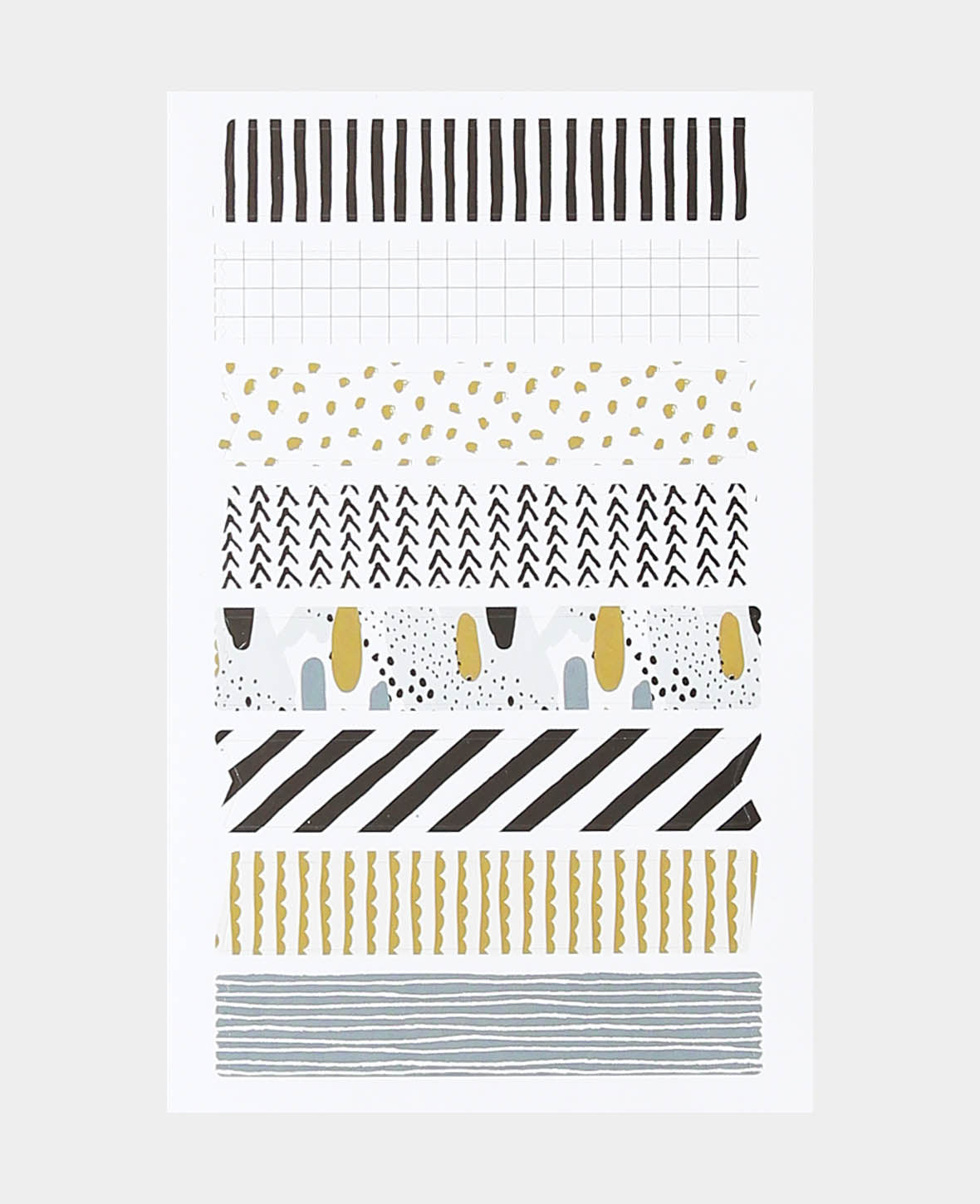 Stickerbogen mit acht assortieren bedruckten Klebestreifen, Schwarz, Weiss & Gold, ca. 1 x 6 cm, 32 Stk.