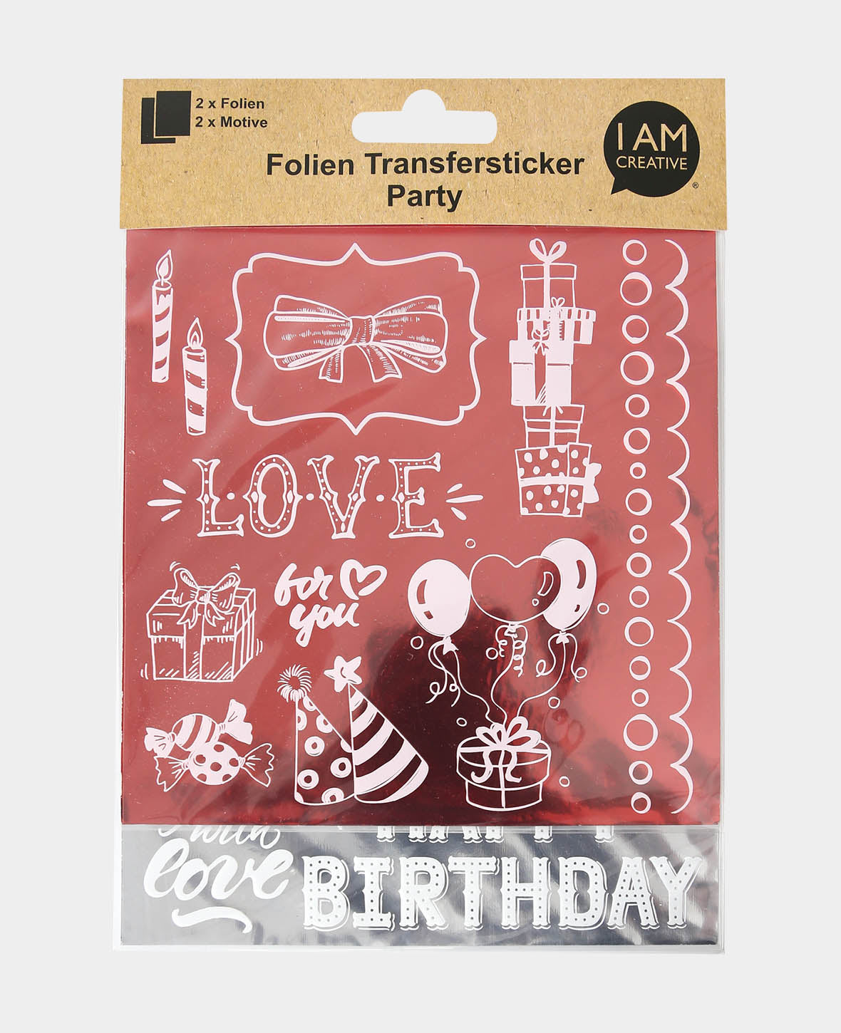 Foil Transfer Stickers Party, Red / Silver