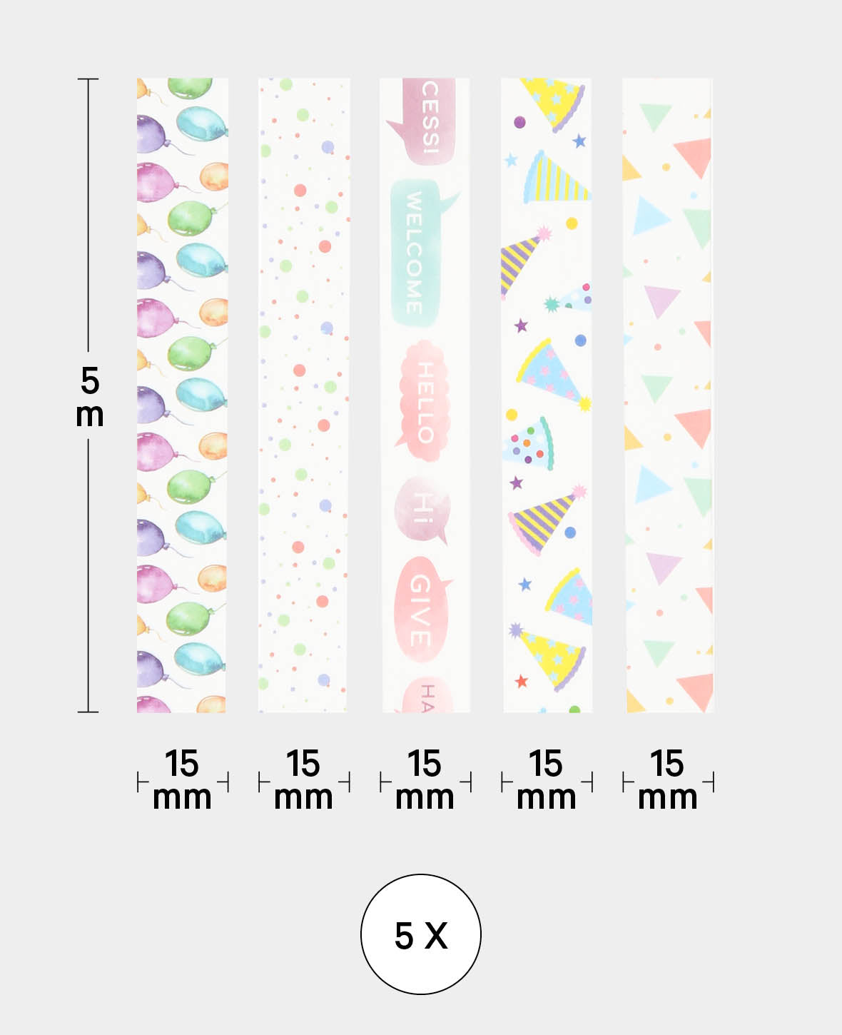 Washi Tape Set 14, 5 Stk., Masking Tape