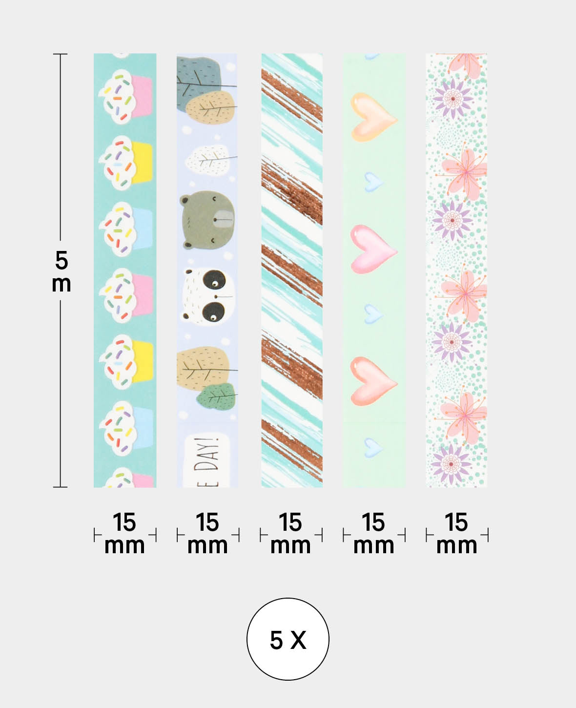 Washi Tape Set 18, 5 Stk., Masking Tape