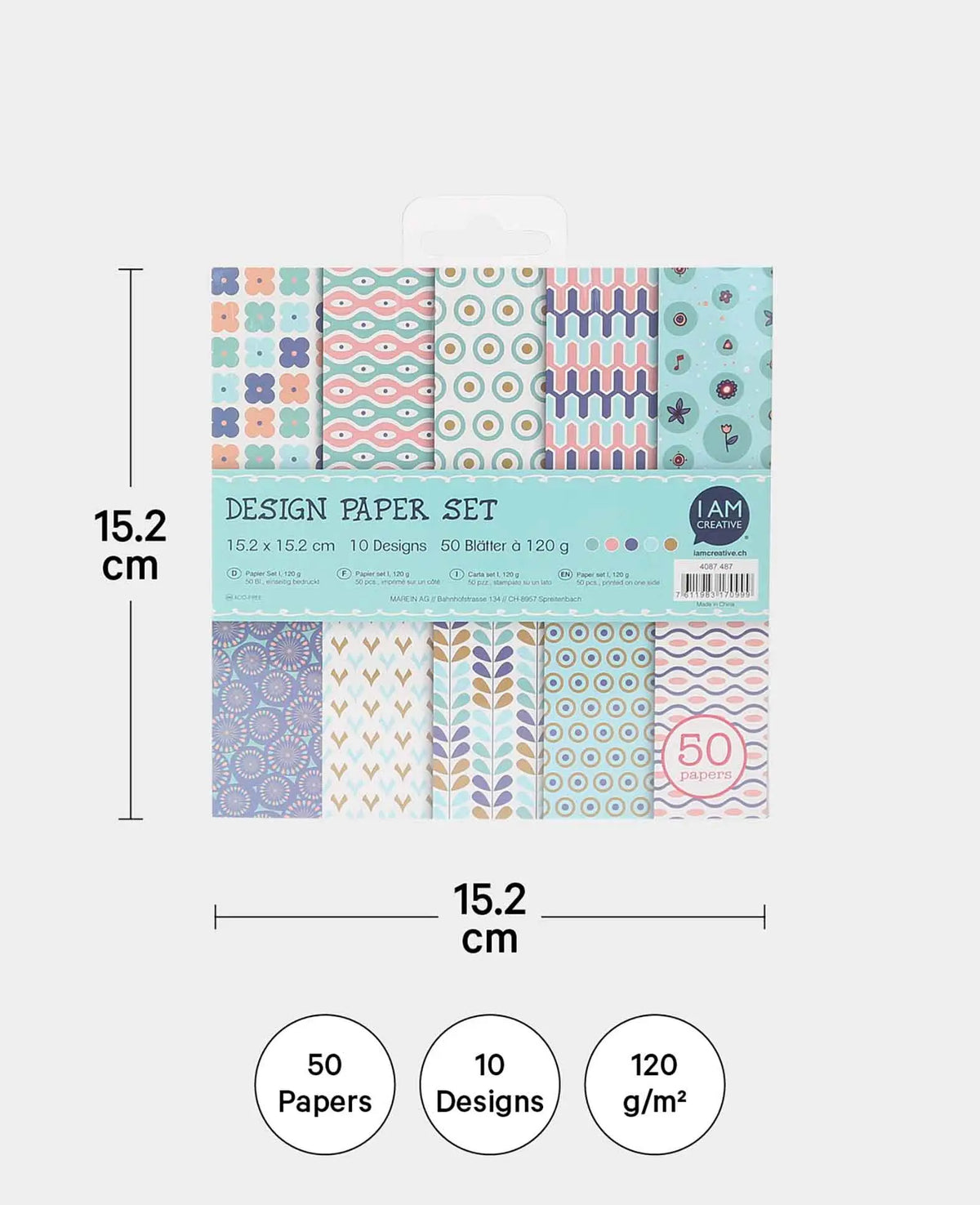 Set de papiers design I, bloc de papiers, 15,2 x 15,2 cm, 120 g/m², 50 feuilles