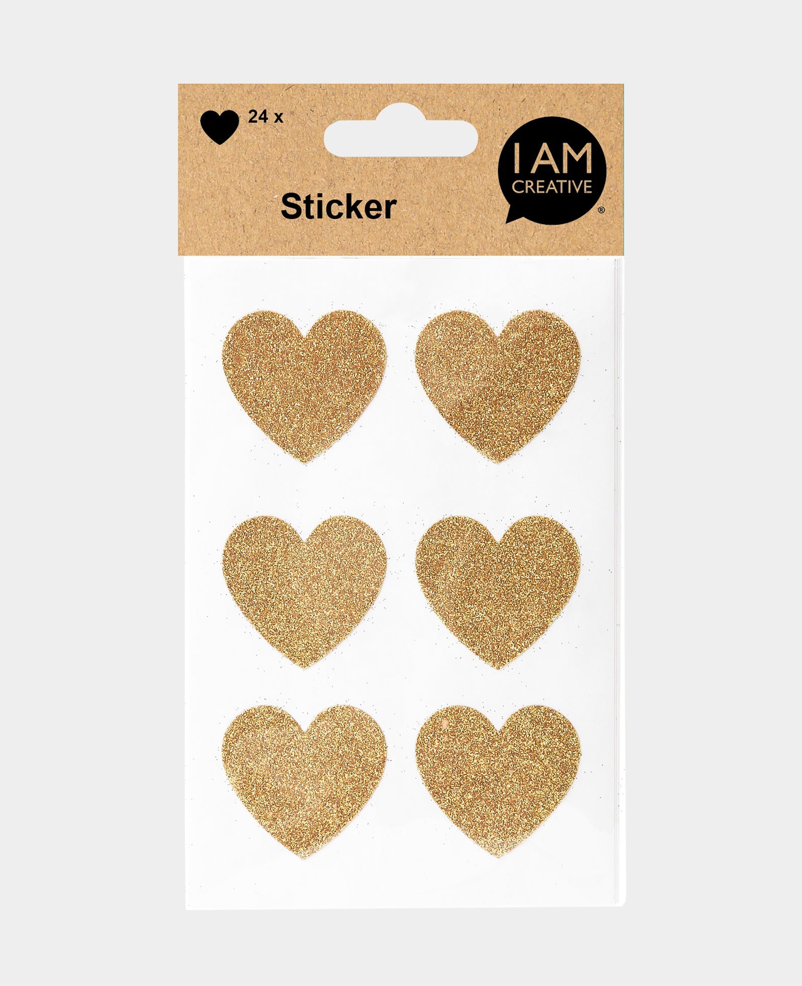 Heart Sticker, Glitter Gold, 35 x 40 mm, 24 pcs.
