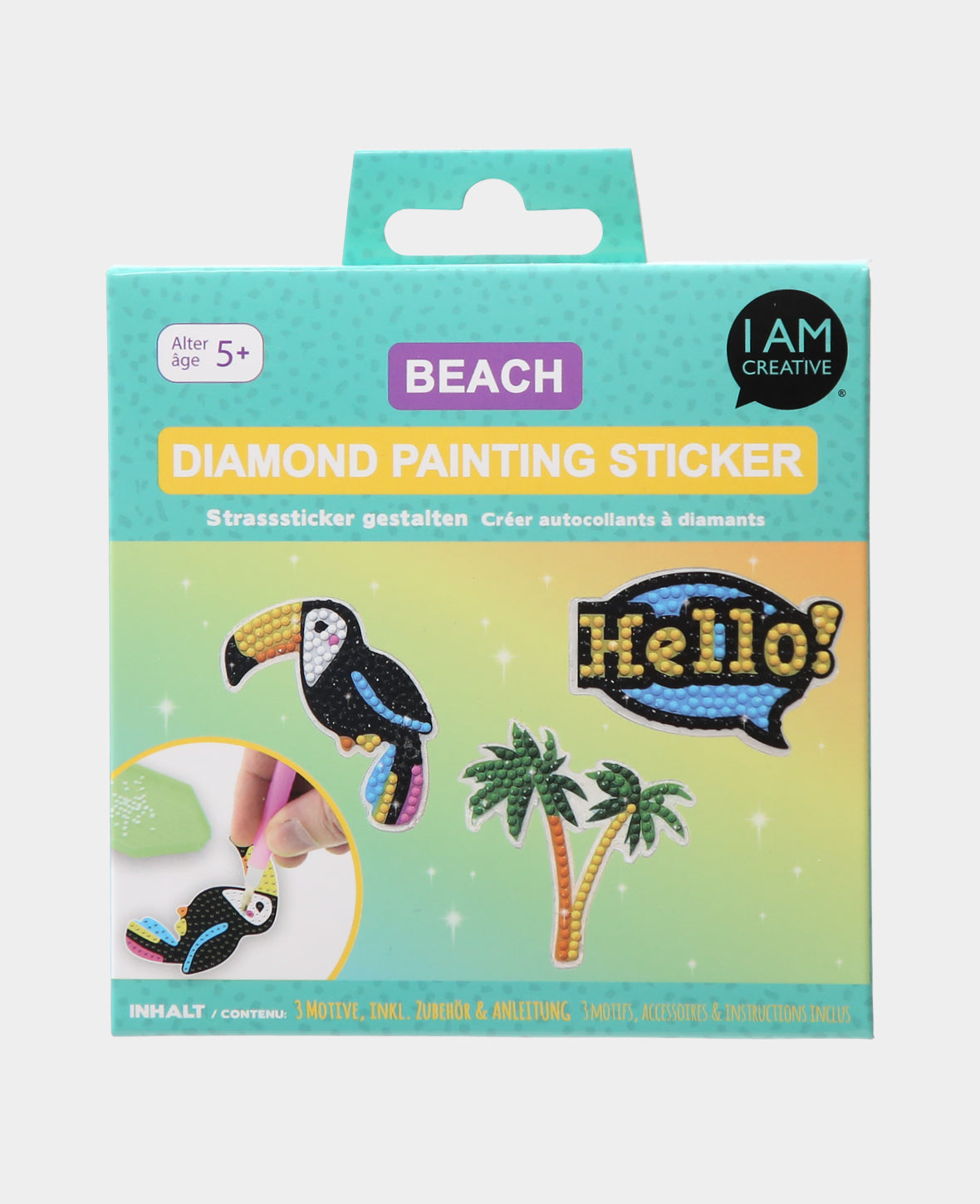 Diamond Painting Autocollant Plage, bulle de dialogue "Hello", avec accessoires et instructions