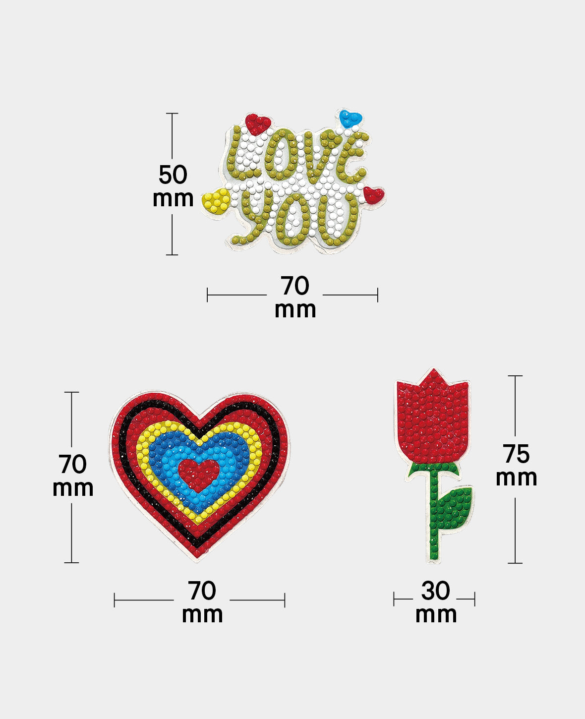 Diamond Painting Autocollants Love, inscription "Love you", accessoires & mode d'emploi inclus
