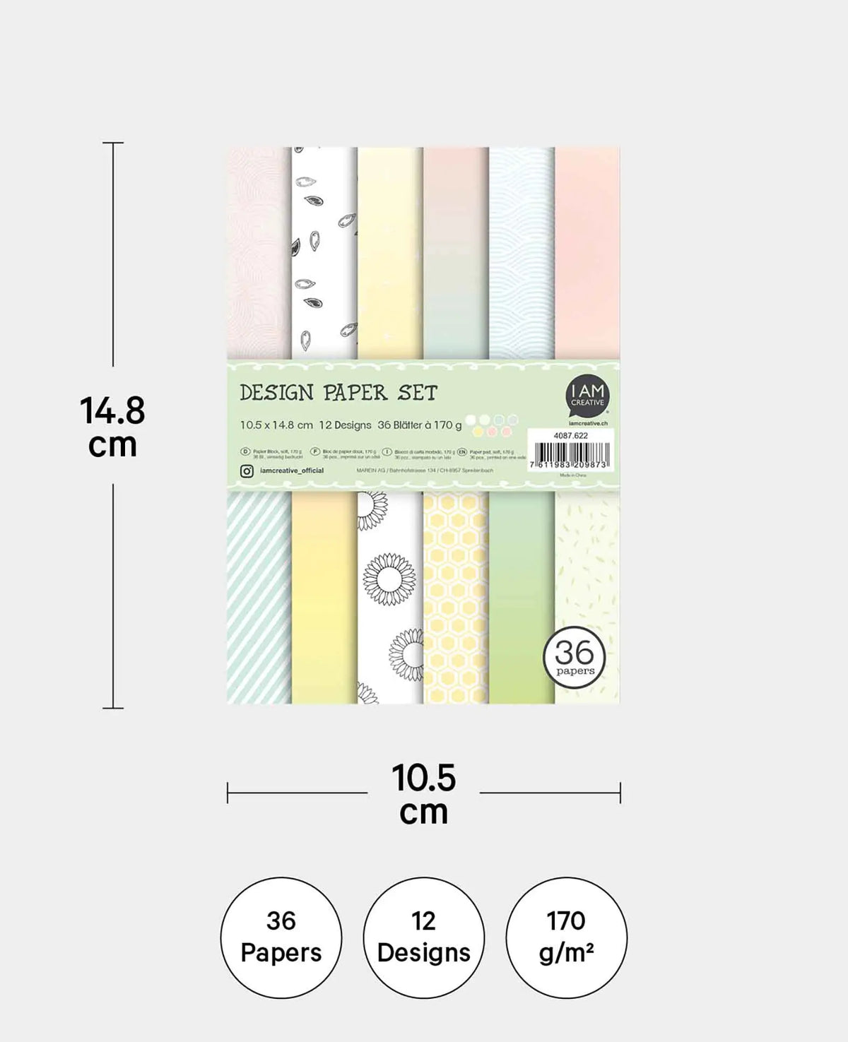 Design Paper Set soft, paper pad with single-sided printed paper sheets in 12 different designs, A6, 10.5 x 14.8 cm, 170 gsm, 36 sheets