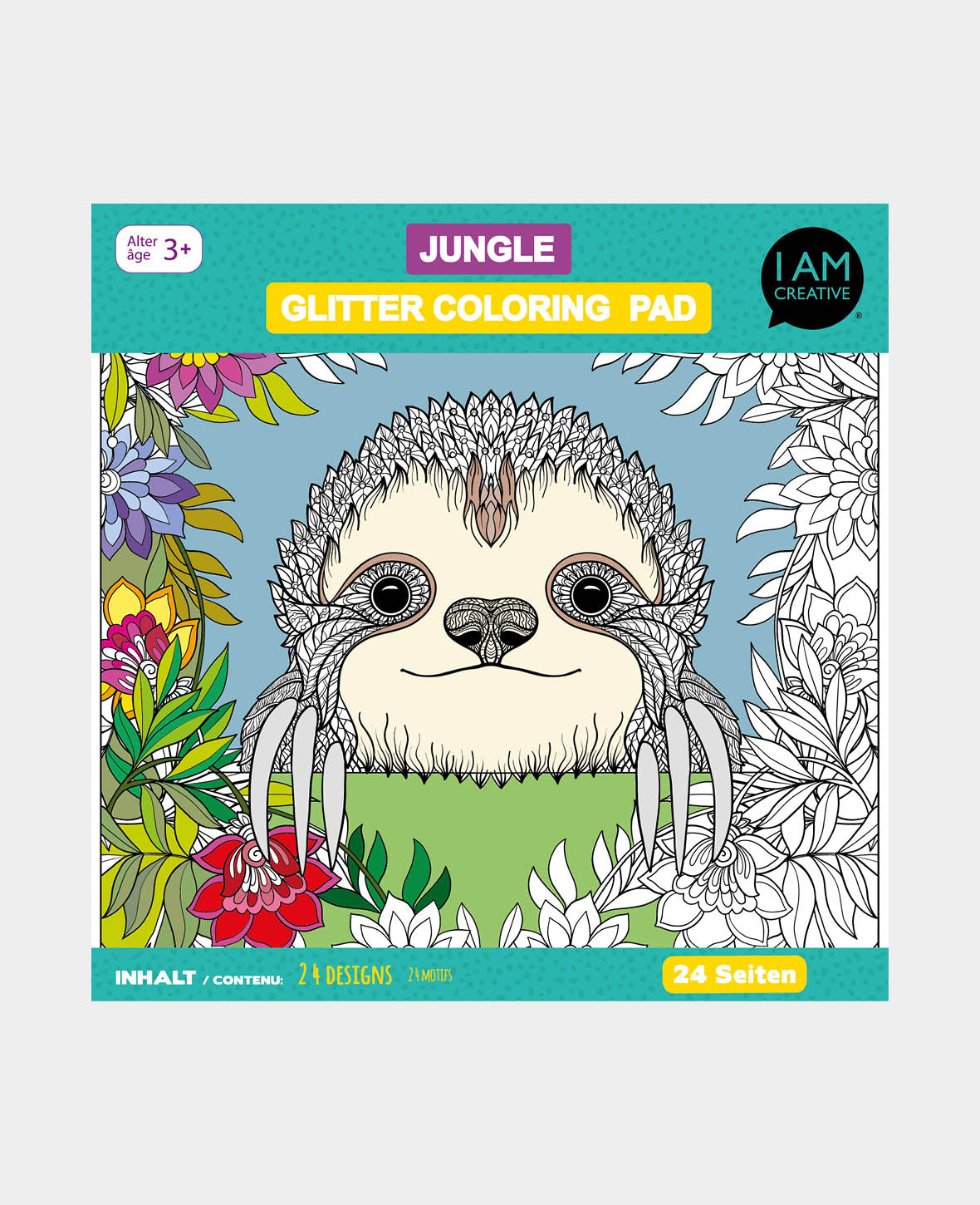 Ausmalblock Jungle, Papierblock mit vorgedruckten Motiven und edlem Glitzereffekt zum Ausmalen, 21 x 21 cm, 24 Motive