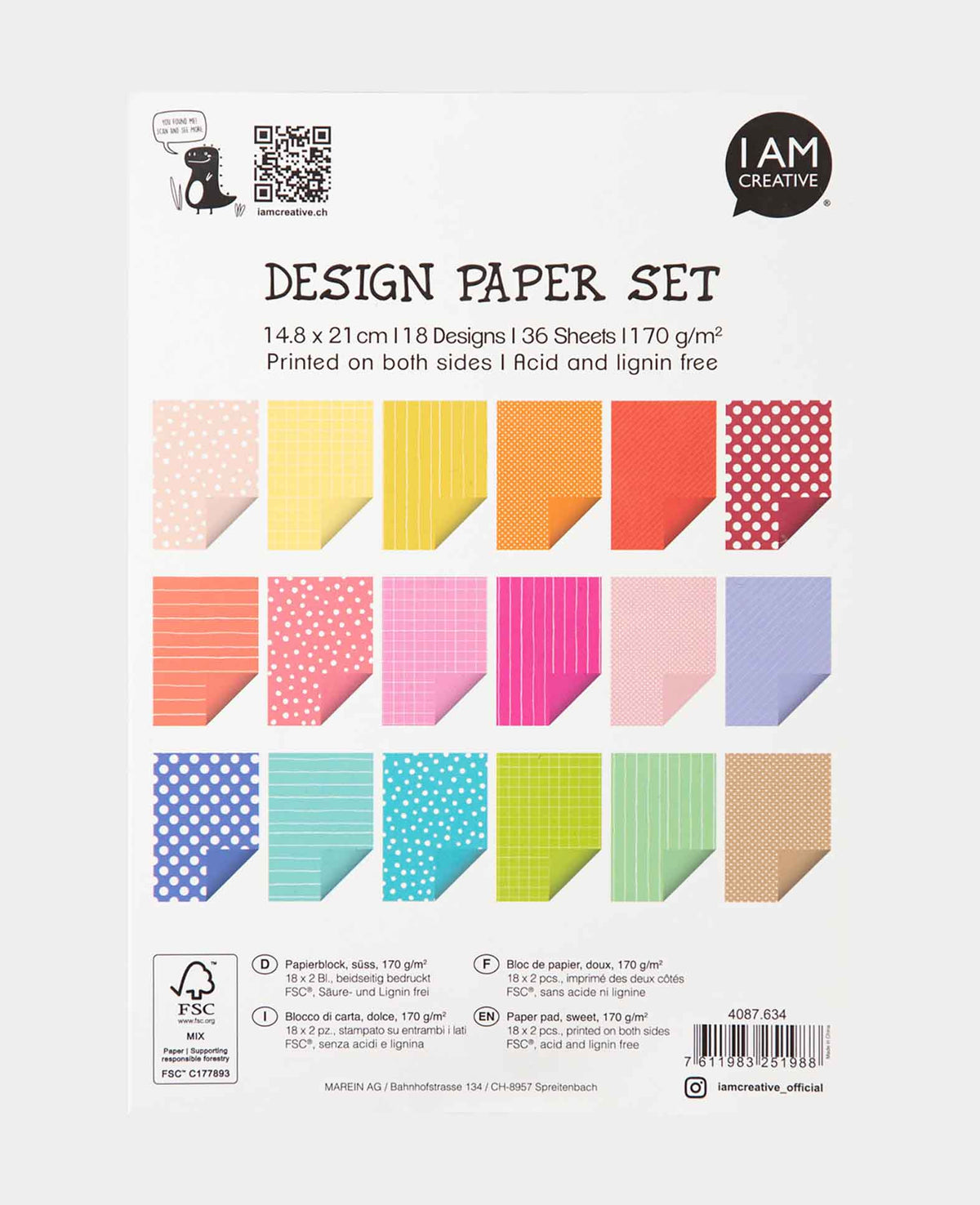 Set de papier design mignon, bloc de papier avec feuilles imprimées recto-verso en 18 motifs différents, A5, 14,8 x 21 cm, 170 g/m², 36 feuilles