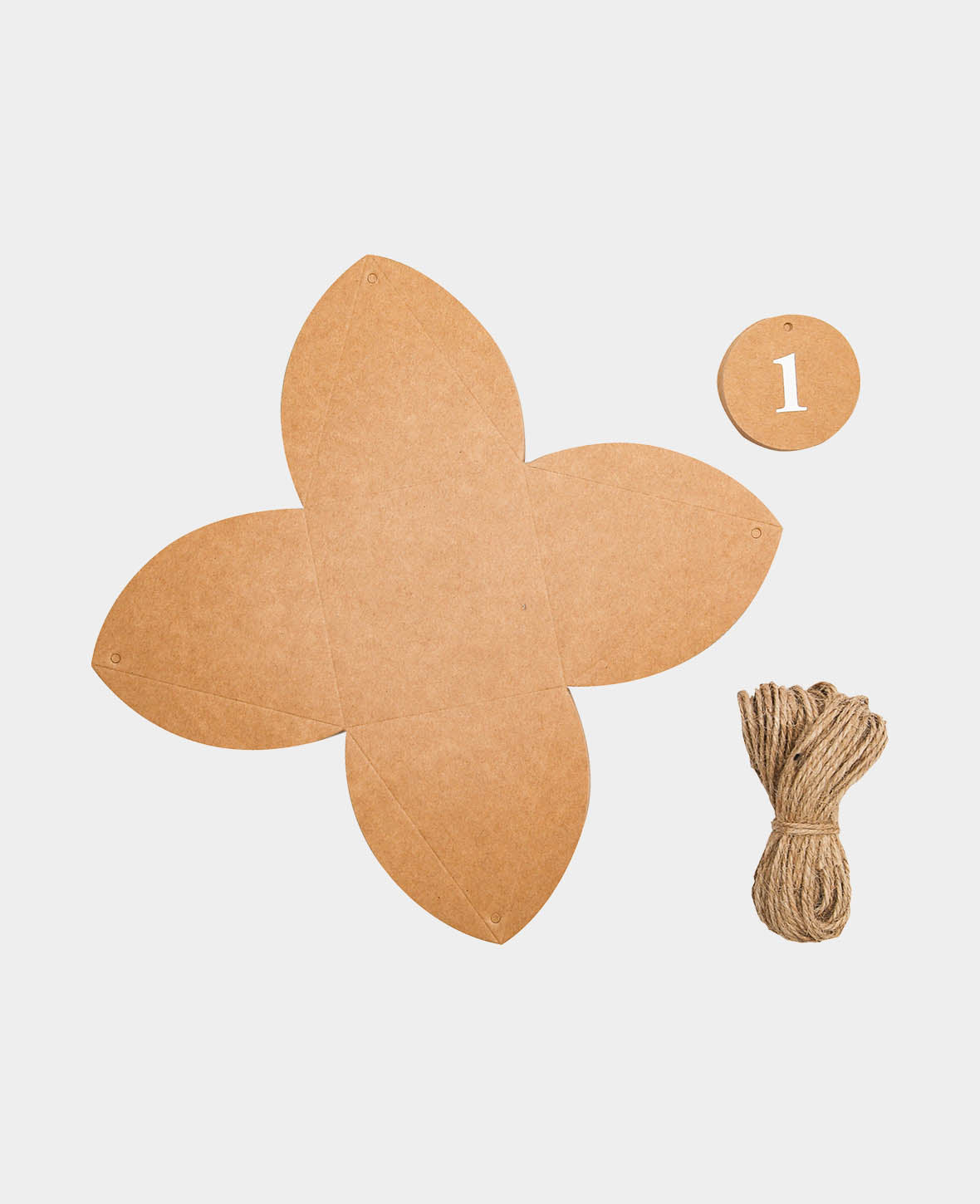 Adventskalender-Boxen 8x8x8 cm mit Kreisförmigen Zahlenanhänger und Schnur, Adventskalender zum Befüllen in dreieckigen Papierboxen, braun, 49tlg.
