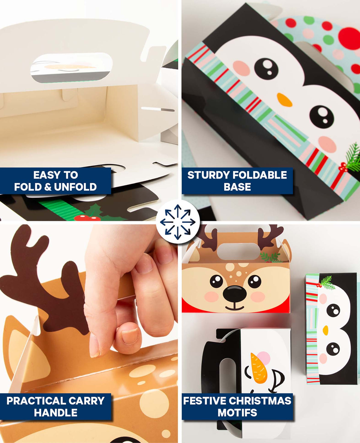 Weihnachtsgeschenkbox mit Henkel, Schneemann, Weiss, Karton