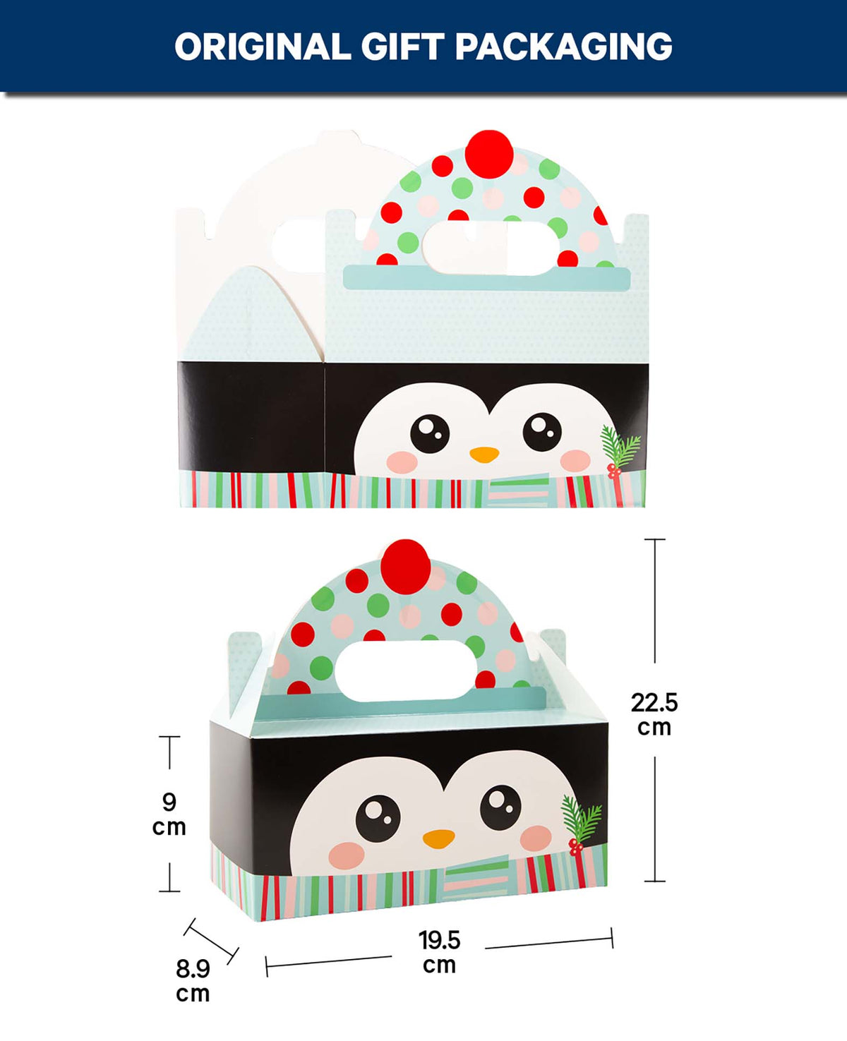 Weihnachtsgeschenkbox mit Henkel, Pinguin, Schwarz, Karton