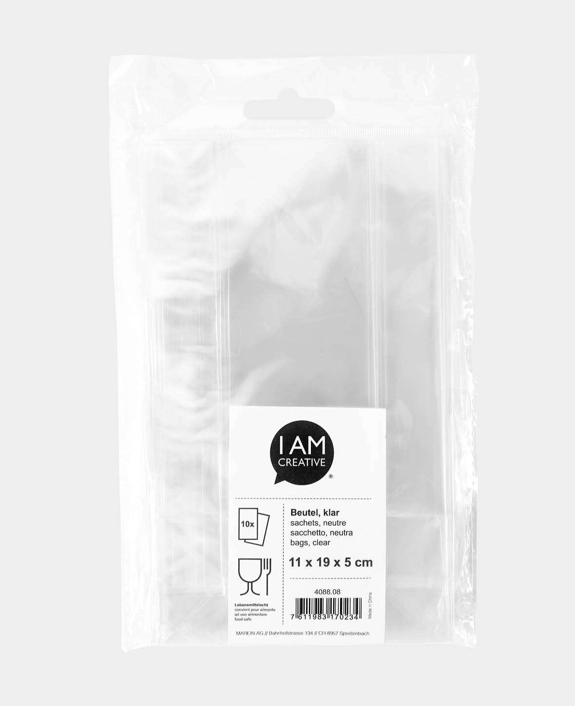 Gift bags, cellophane bags for packaging food and gifts, food-safe, transparent, 11 x 19 x 5 cm, 10 pcs.