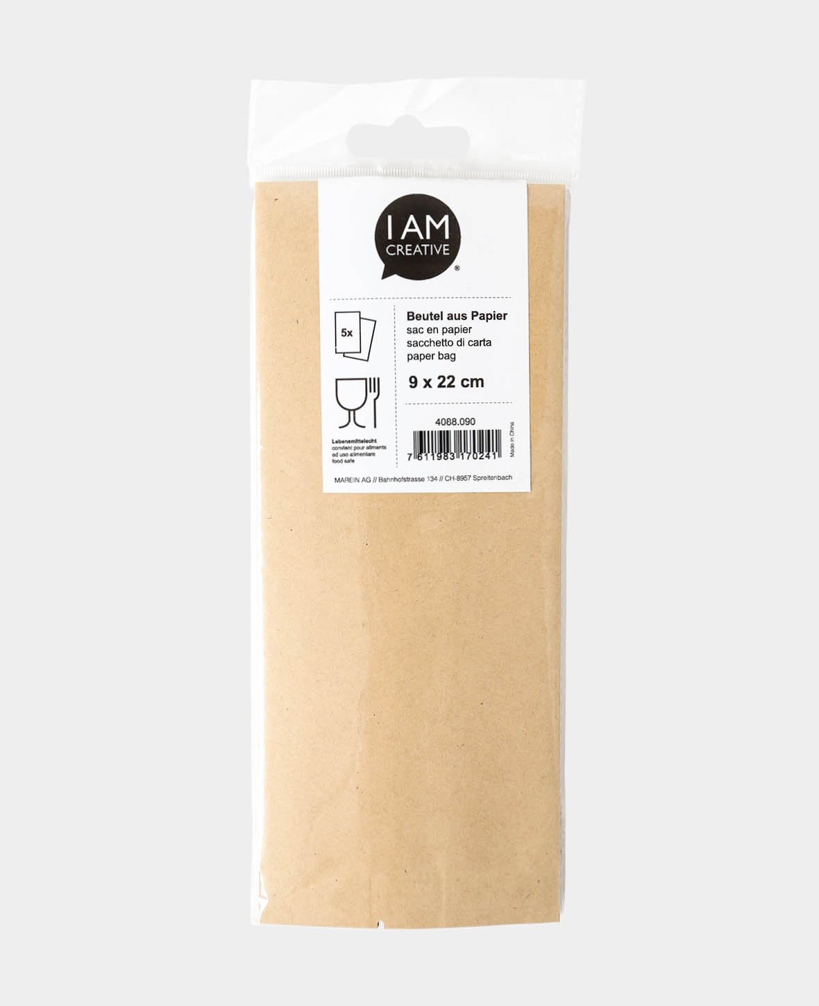 Sachets en papier, 10 x 20 x 6 cm, sacs en papier avec revêtement pour aliments et cadeaux à décorer soi-même, marron, 5 p.