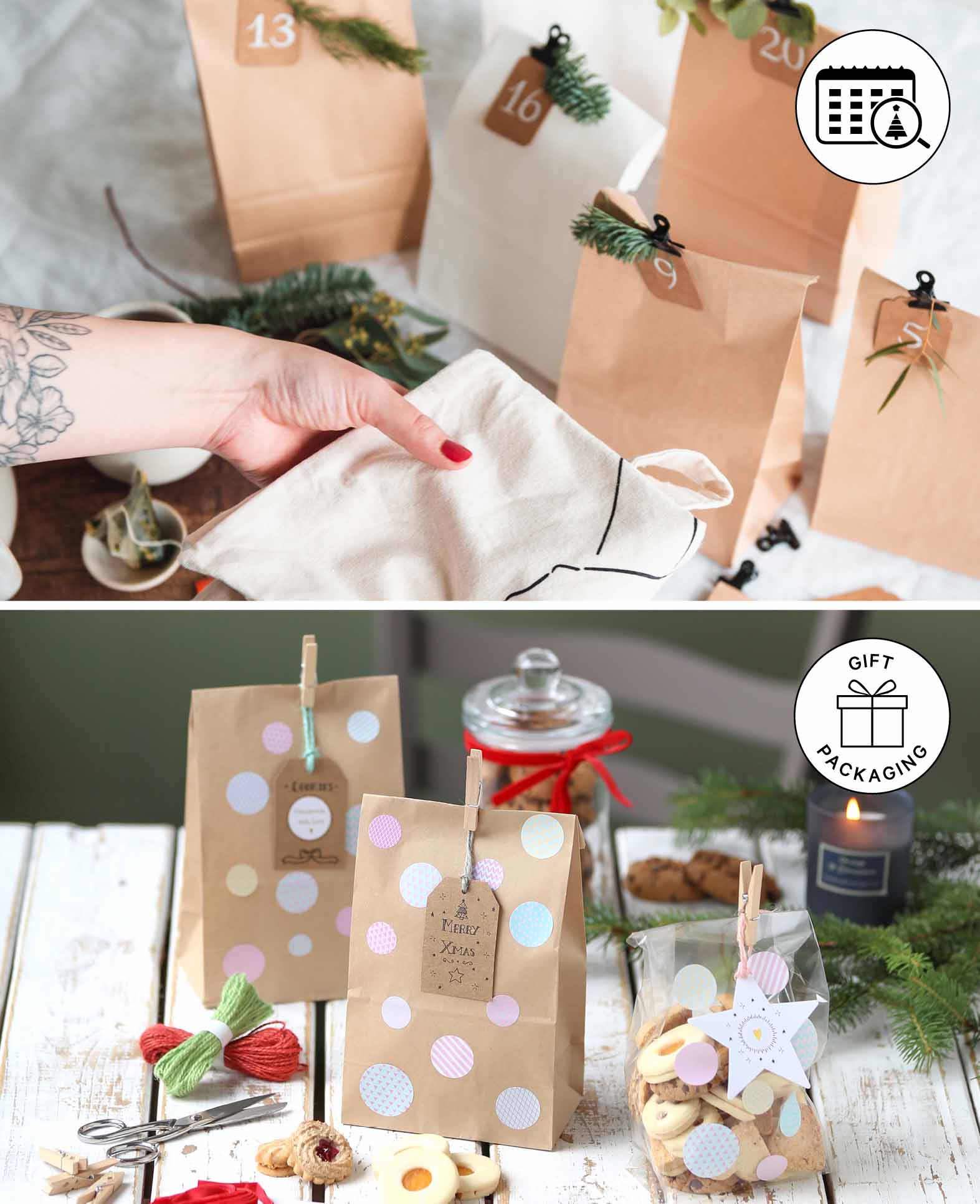 Paper bags, 18.5 x 26 x 11.5 cm, paper bags with window, brown, 4 pcs.