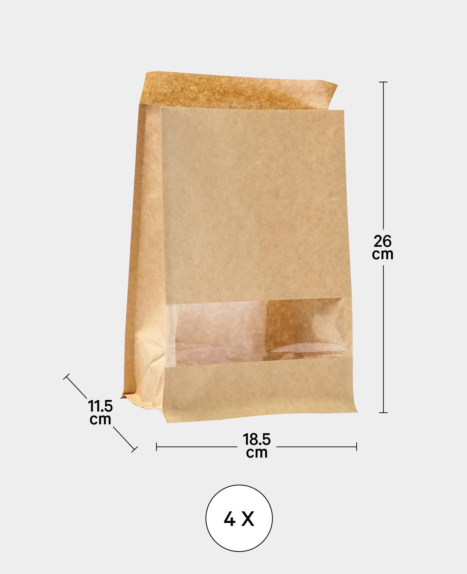 Paper bags, 18.5 x 26 x 11.5 cm, paper bags with window, brown, 4 pcs.