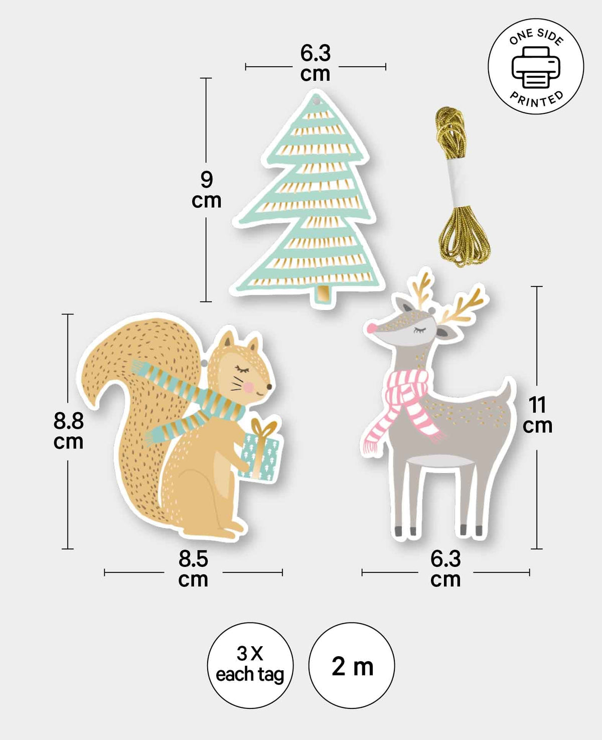 Gift Tag Kit, Fir Tree, Squirrel & Deer, 9 pcs.