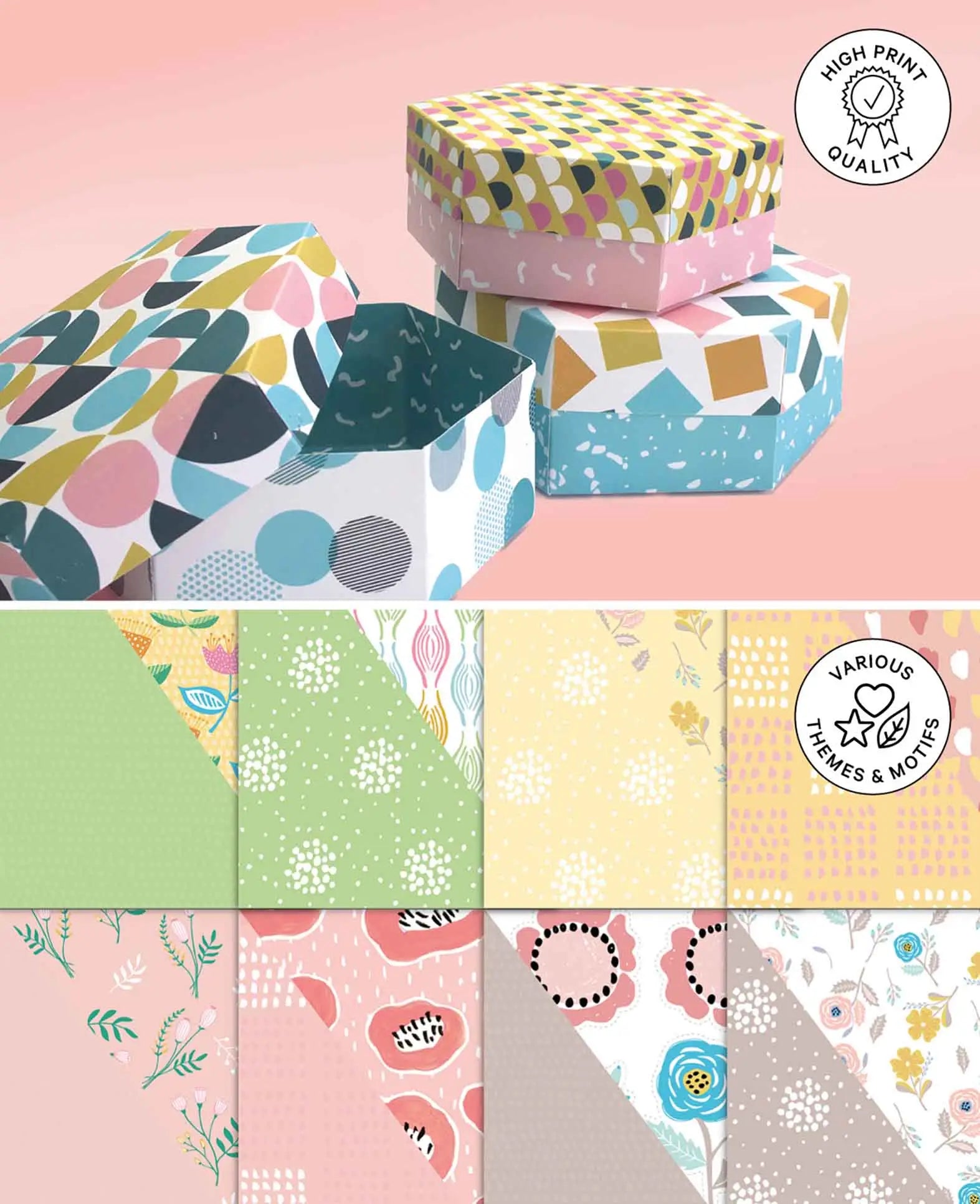 Wedding Design Paper Set, Paper Pad with Single-Sided Printed Sheets in 20 Different Designs, 15.2 x 15.2 cm, 120 gsm, 40 Sheets