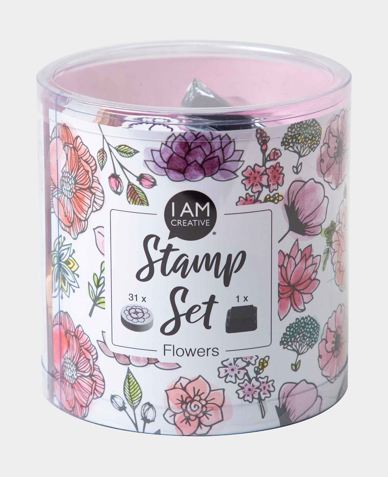 Kit de tampons Fleurs, avec encreur, env. 1 x 4,5 cm, 31 pièces