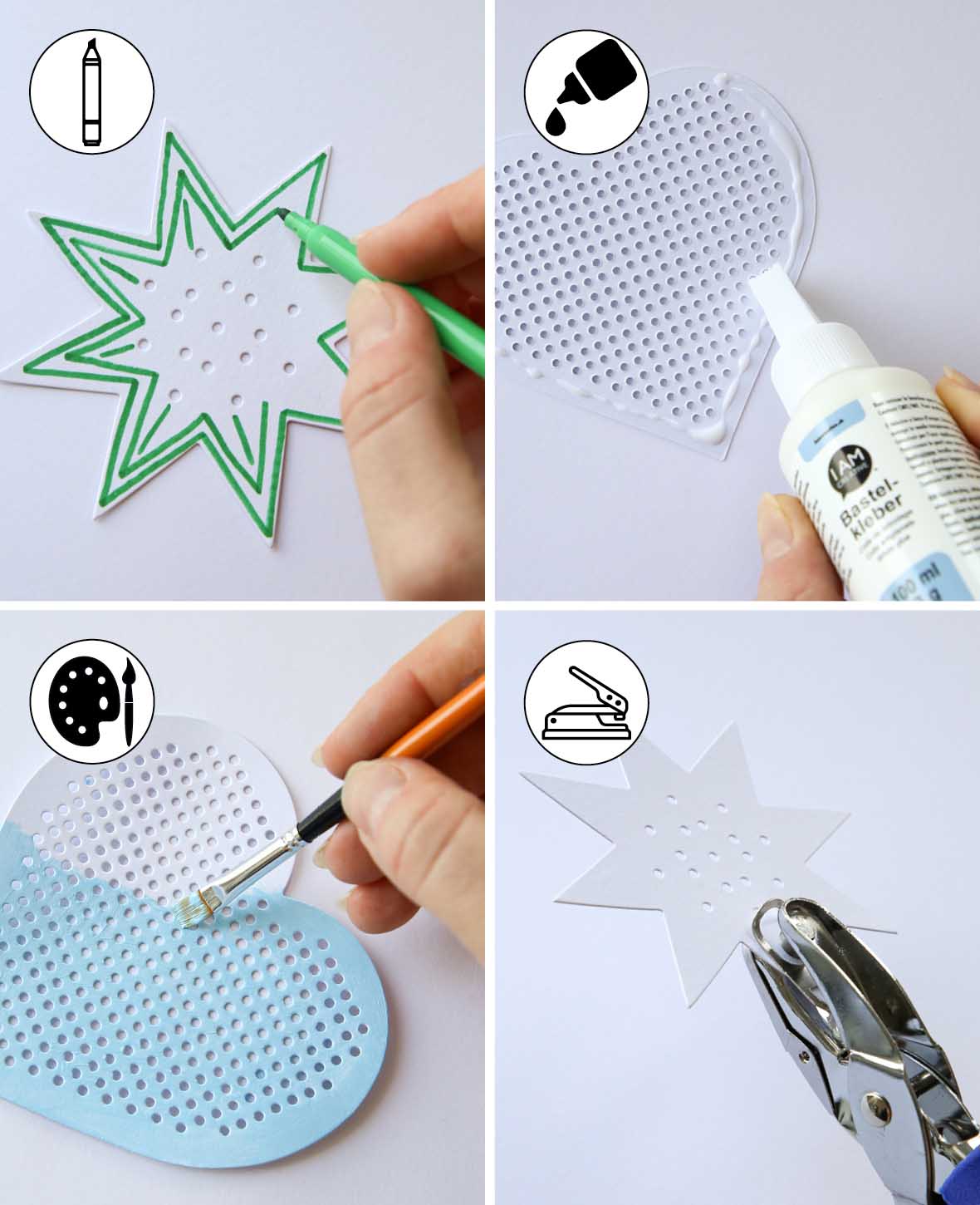 Stickkarton Herz, 10.5 x 10.5 cm, Weiss, 12 Stk.