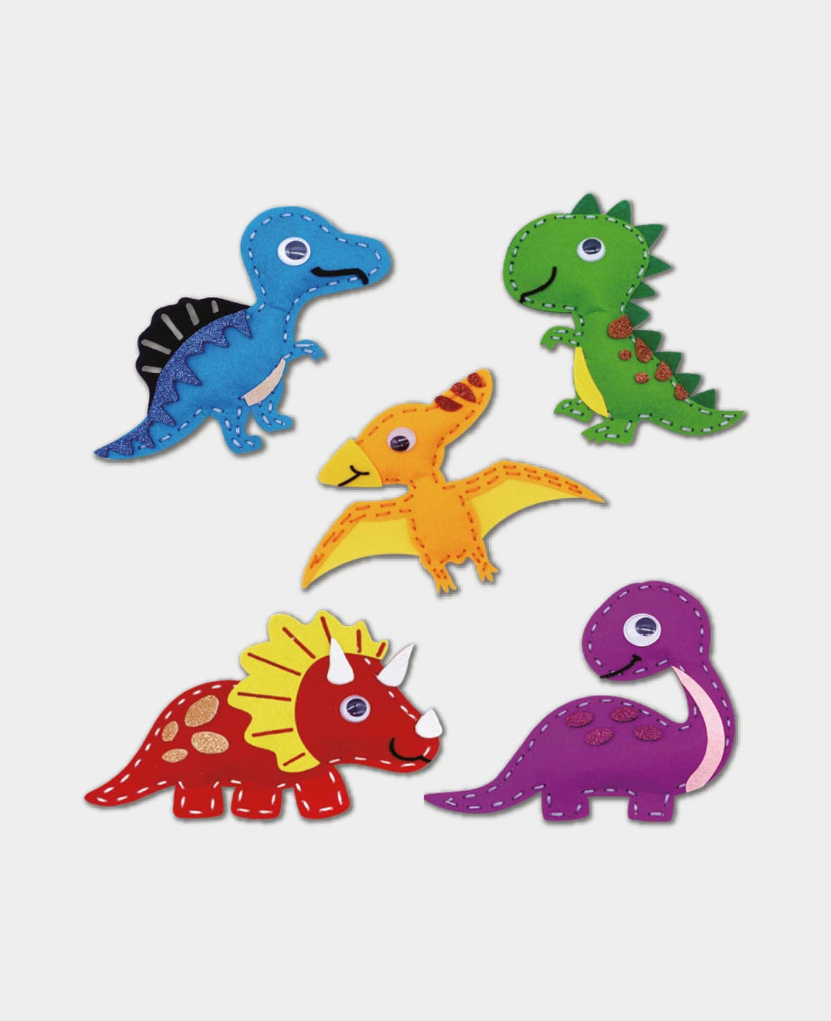 Filznähset Dinos, Komplettset inkl. Zubehr & Anleitung, Kinder ab 6 Jahren, Bunt, 49tlg.
