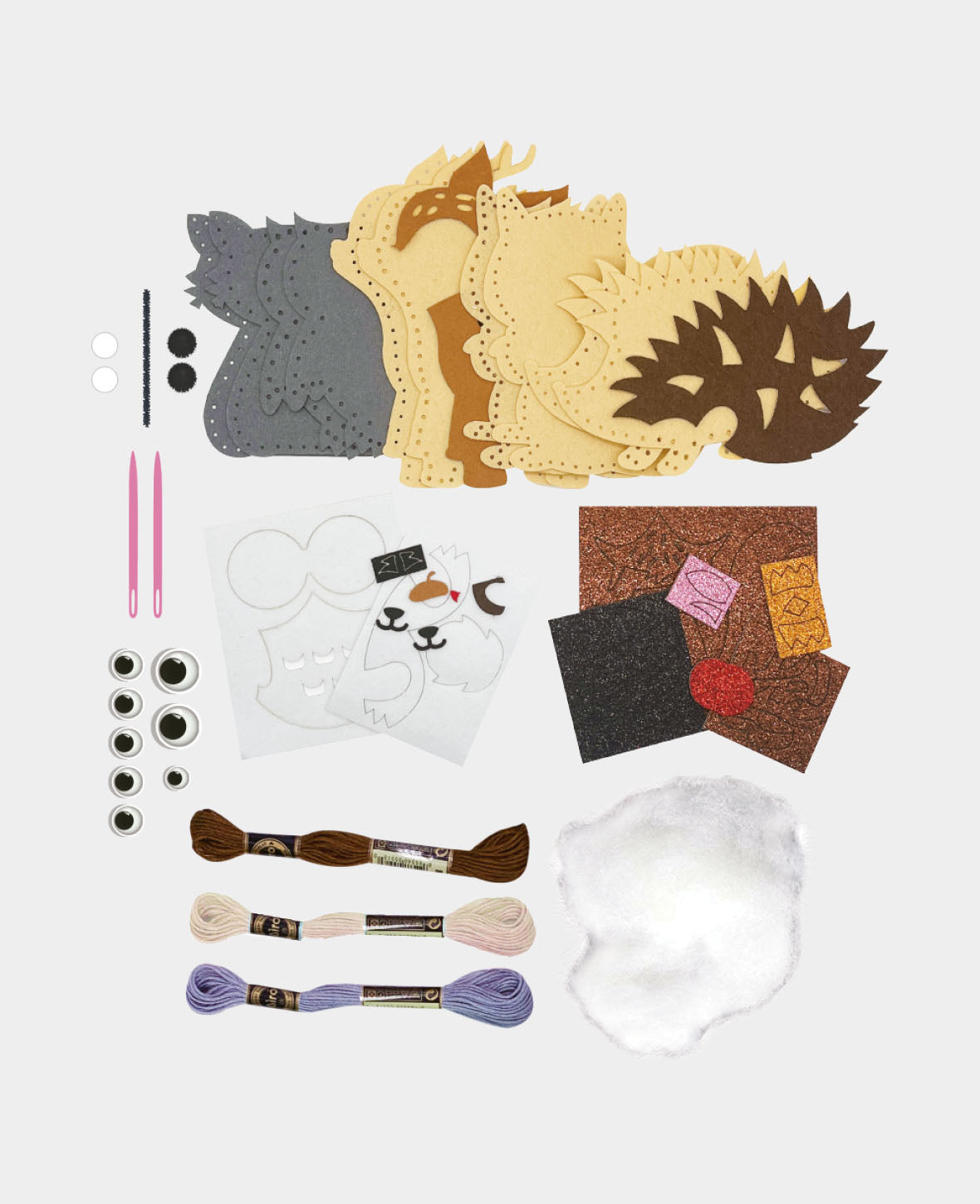 Felt Sewing Kit Forest Animals, Complete Set incl. Accessories & Instructions, Children Ages 6+, Multicoloured, 43 pieces.