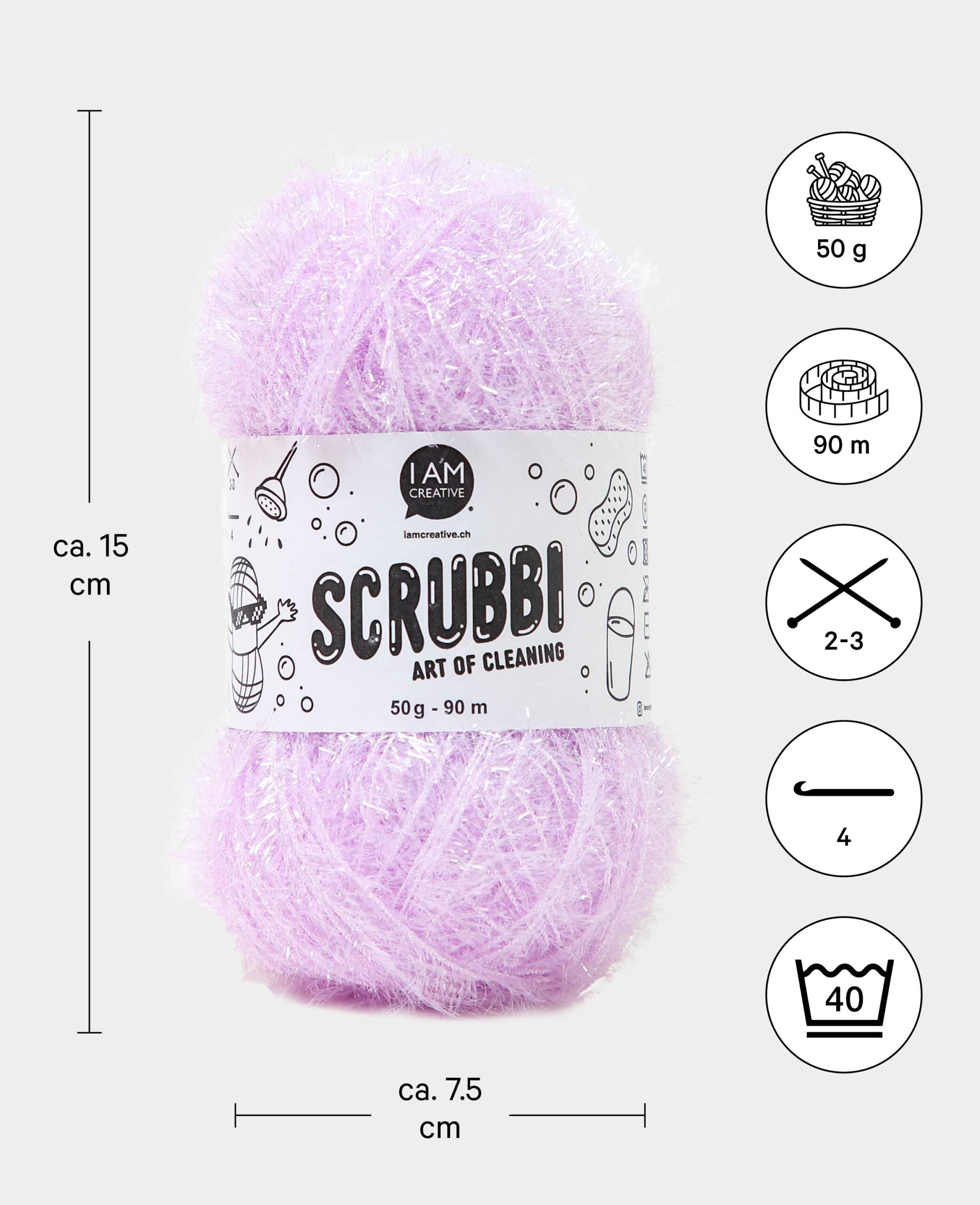 Scrubbi, Garn zum Häkeln & Stricken von Spülschwämmen, lavendel, 50 g, 90 m