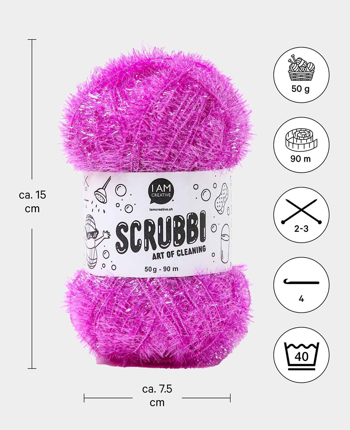 Scrubbi, fil pour crocheter et tricoter des éponges à récurer, prune, 50 g, 90 m
