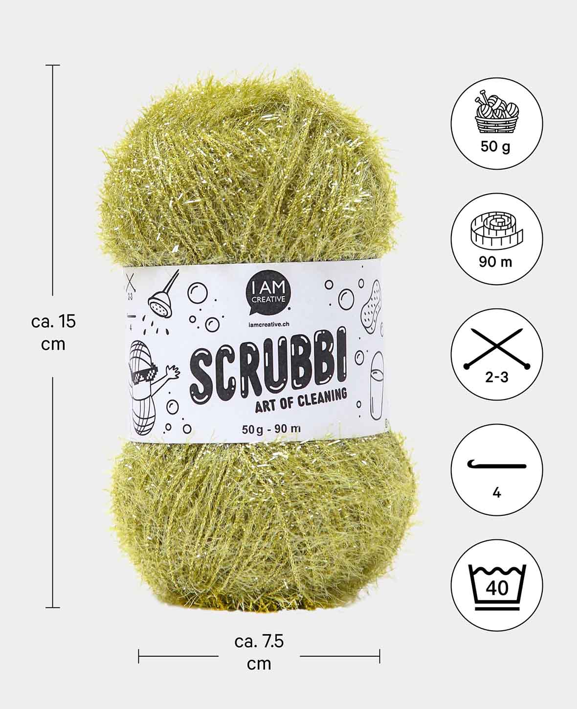 Scrubbi, Garn zum Häkeln & Stricken von Spülschwämmen, olivegrün, 50 g, 90 m