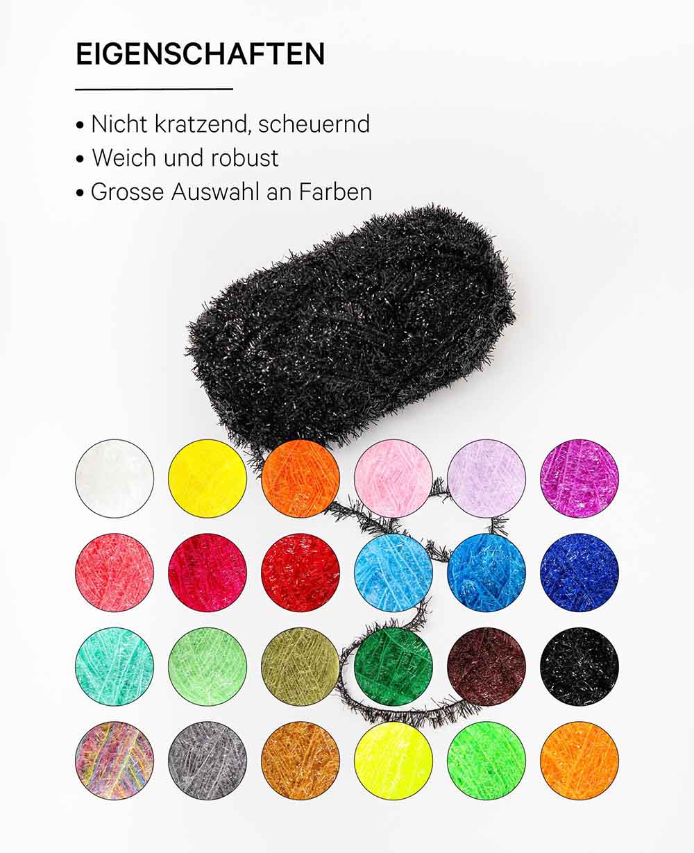Scrubbi, fil à crochet et à tricoter pour éponges à récurer, noir, 50 g, 90 m