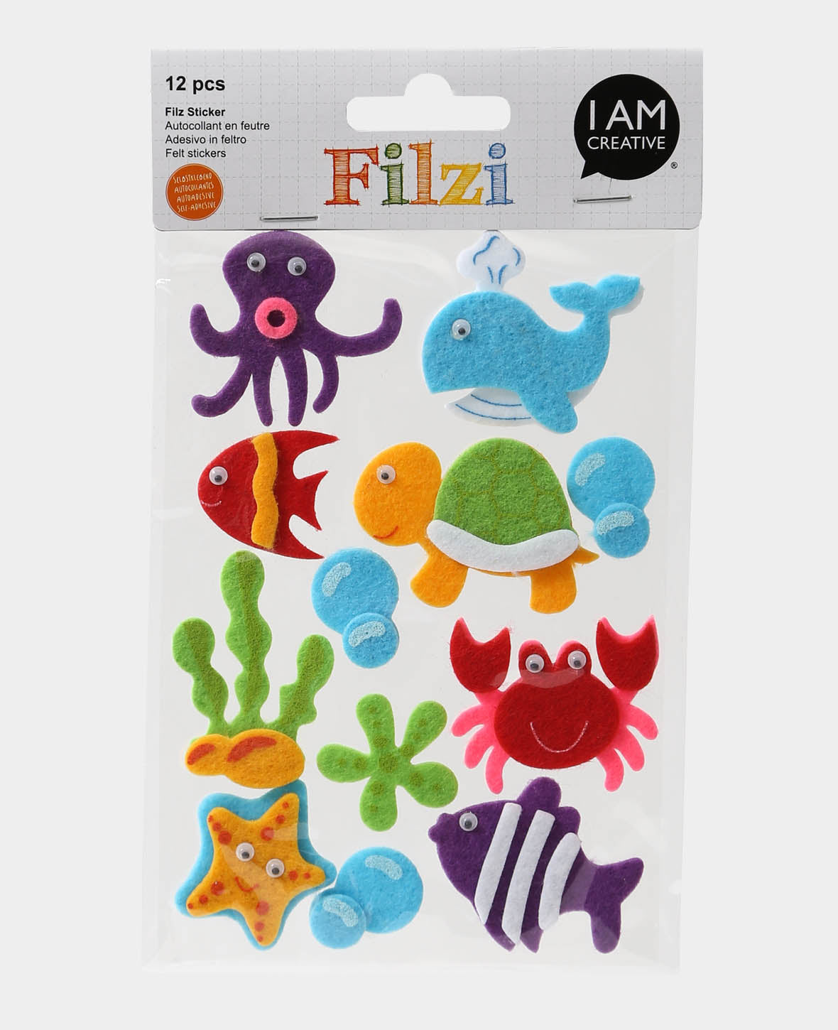 Felt Stickers Fish, ø 3 - 5 cm, 12 pcs.