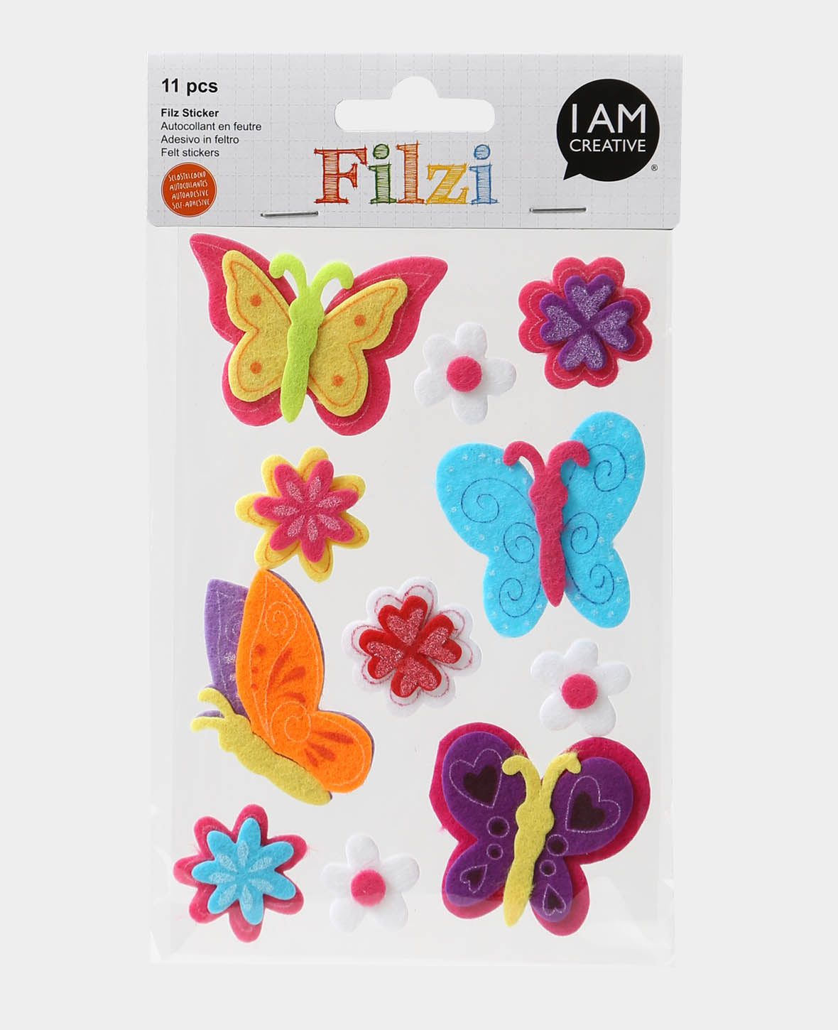 Felt Stickers Butterfly, ø 2 - 5.5 cm, 11 pcs.