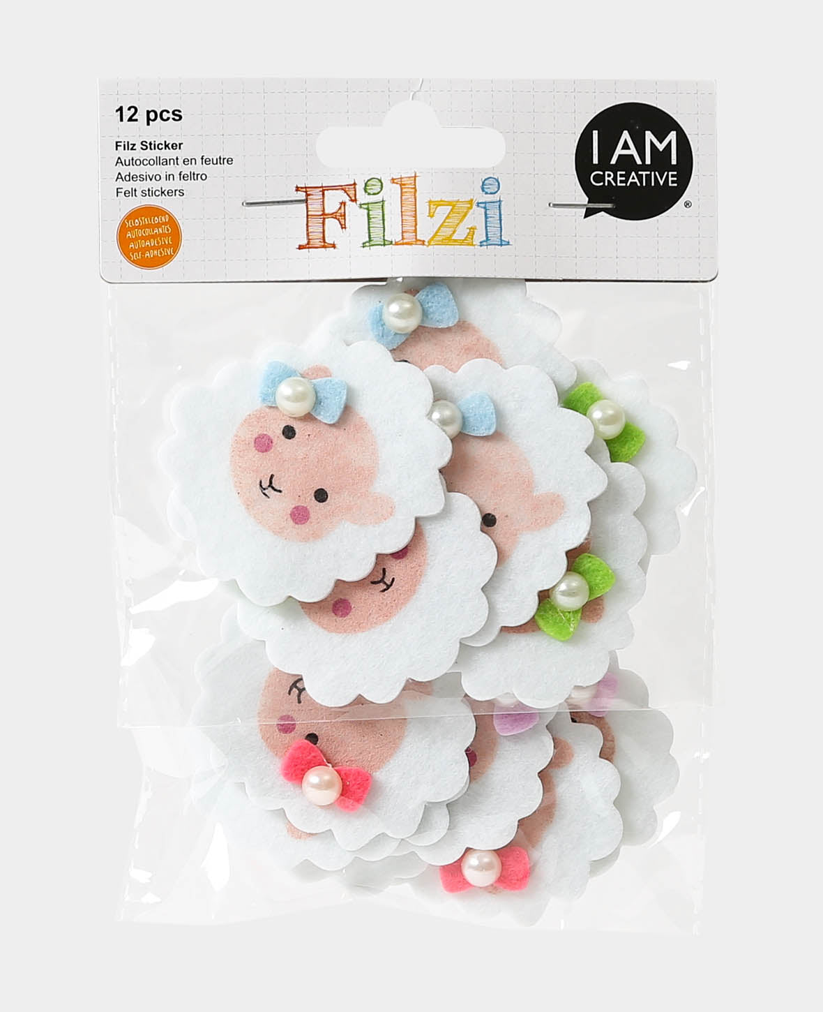 FILZI Schaf, Filzsticker mit 3 D Optik, selbstklebend, Weiss, 12 Stk.