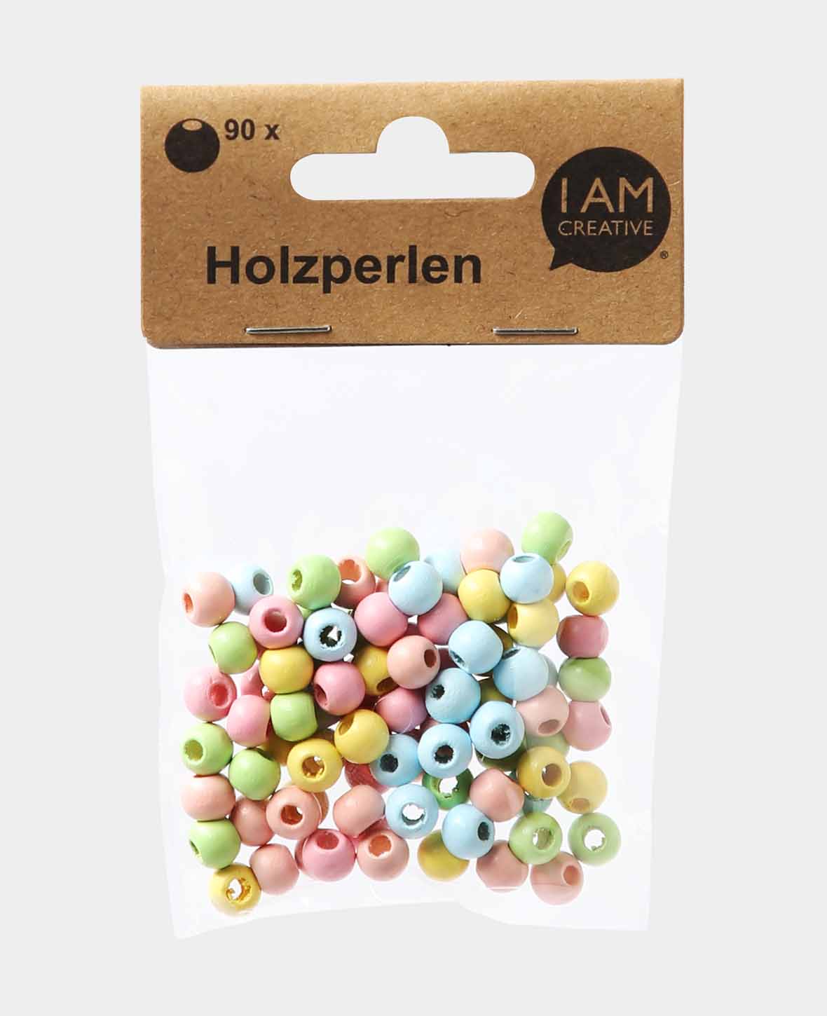 Wooden bead mix, 8 mm diameter, with 2 mm bore, pastel colors, 90 pcs.