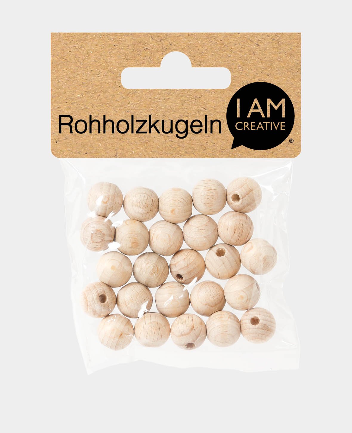 Rohholzkugeln Ø 12 mm, mit Ø 3 mm Bohrung, Natur, 25 Stk.