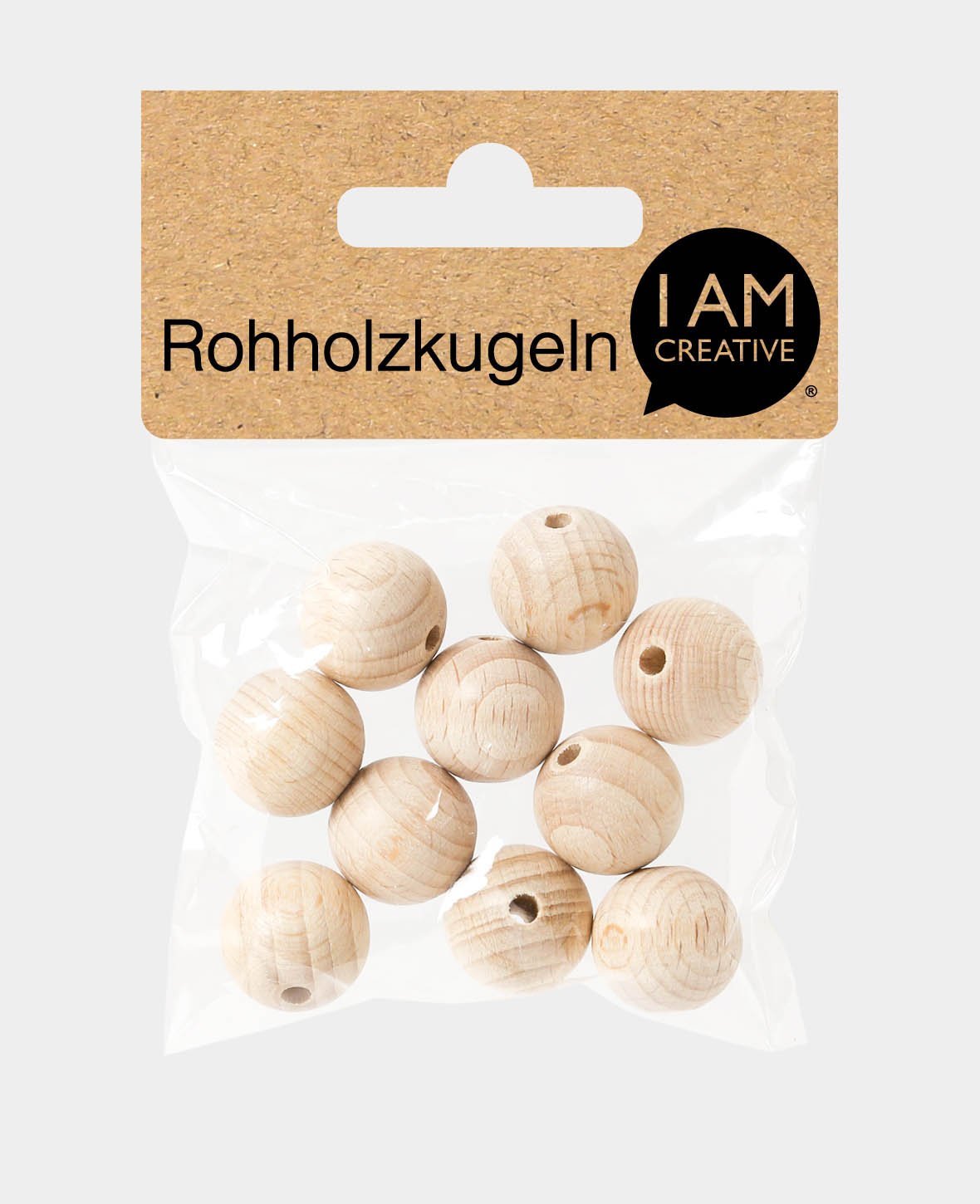 Rohholzkugeln Ø 18 mm, mit Ø 4 mm Bohrung, Natur, 10 Stk.
