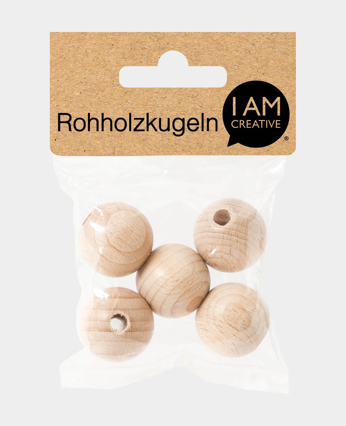 Rohholzkugeln Ø 25 mm, mit Ø 5 mm Bohrung, Natur, 5 Stk.