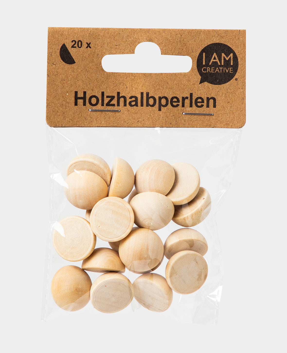 Wooden half beads, undrilled, ø 18 mm, brown, 20 pcs.