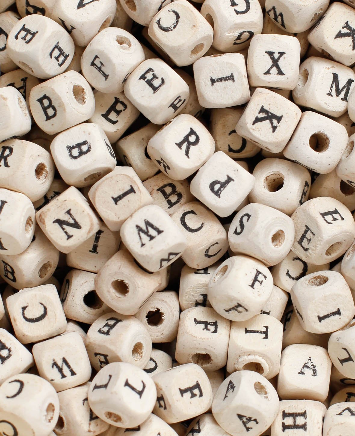 Wooden Bead Set ABC, 9-10 mm, Natural, approx. 250 pcs.