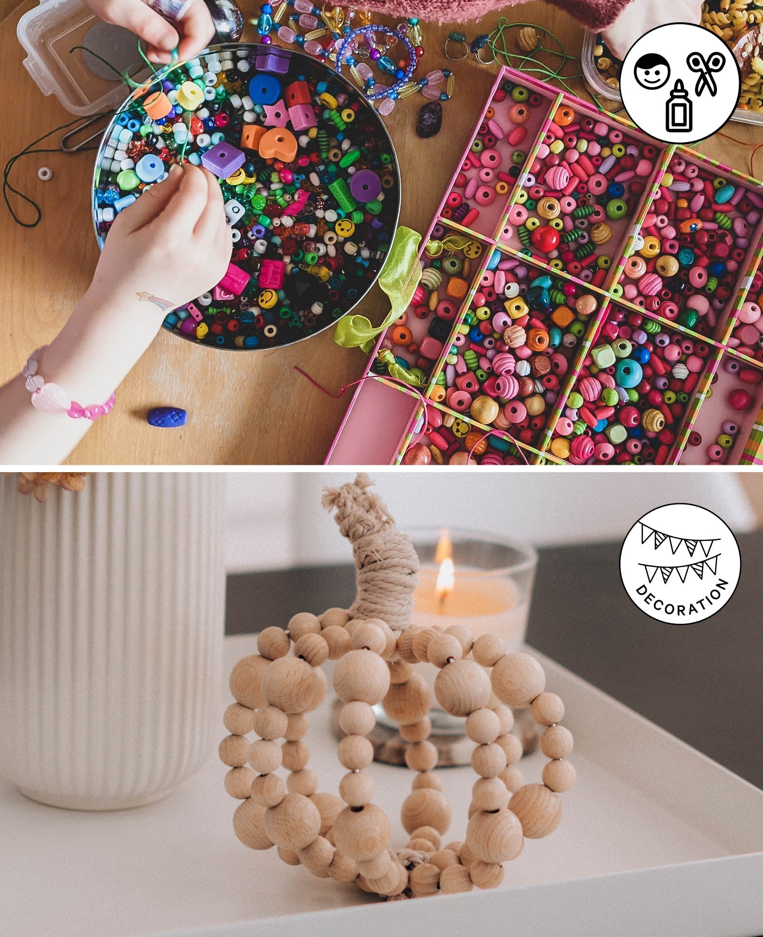 Wooden Bead Set ABC, 9-10 mm, Natural, approx. 250 pcs.