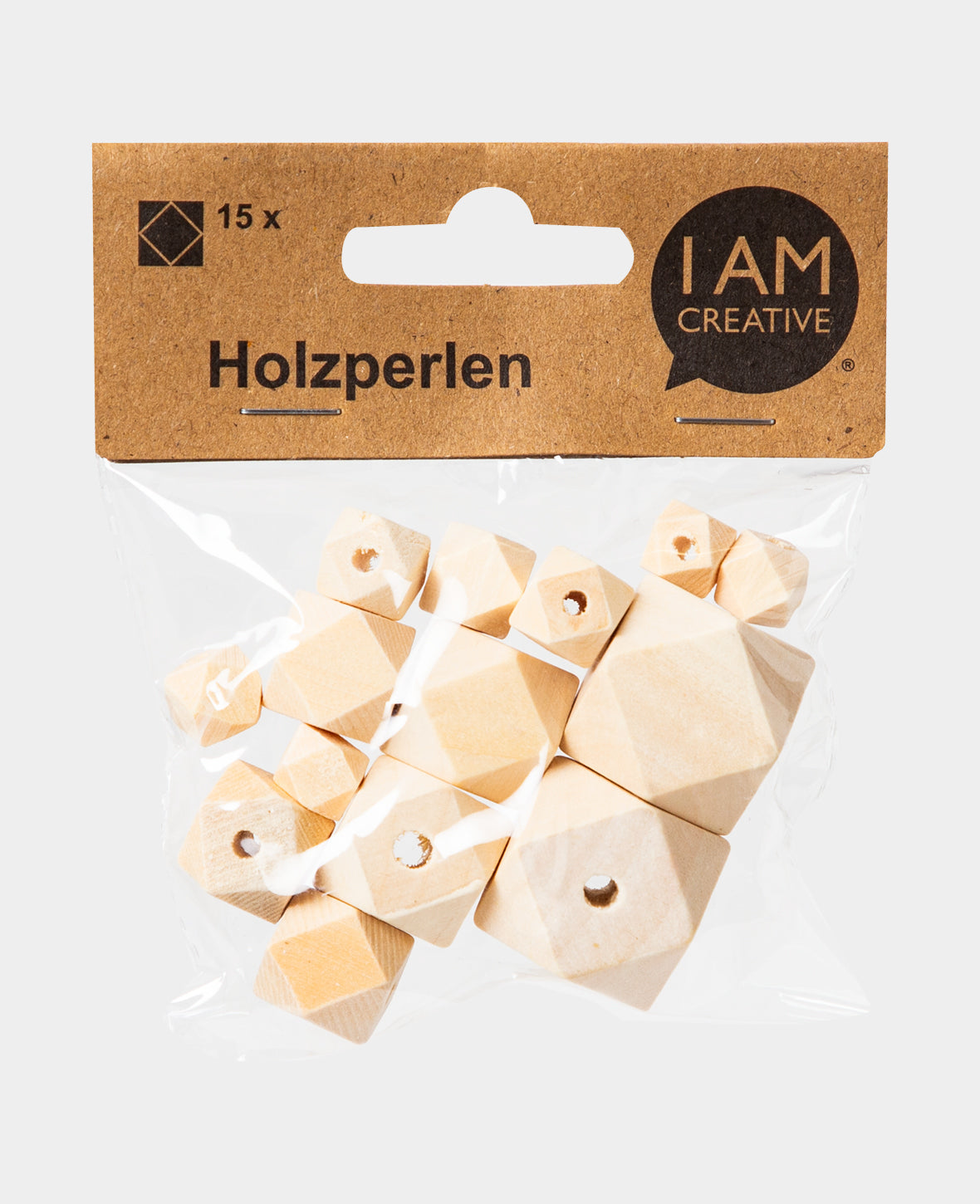 Wooden Beads Diamond, ø 10/12/15/20/25 mm, Brown, 15 pcs.