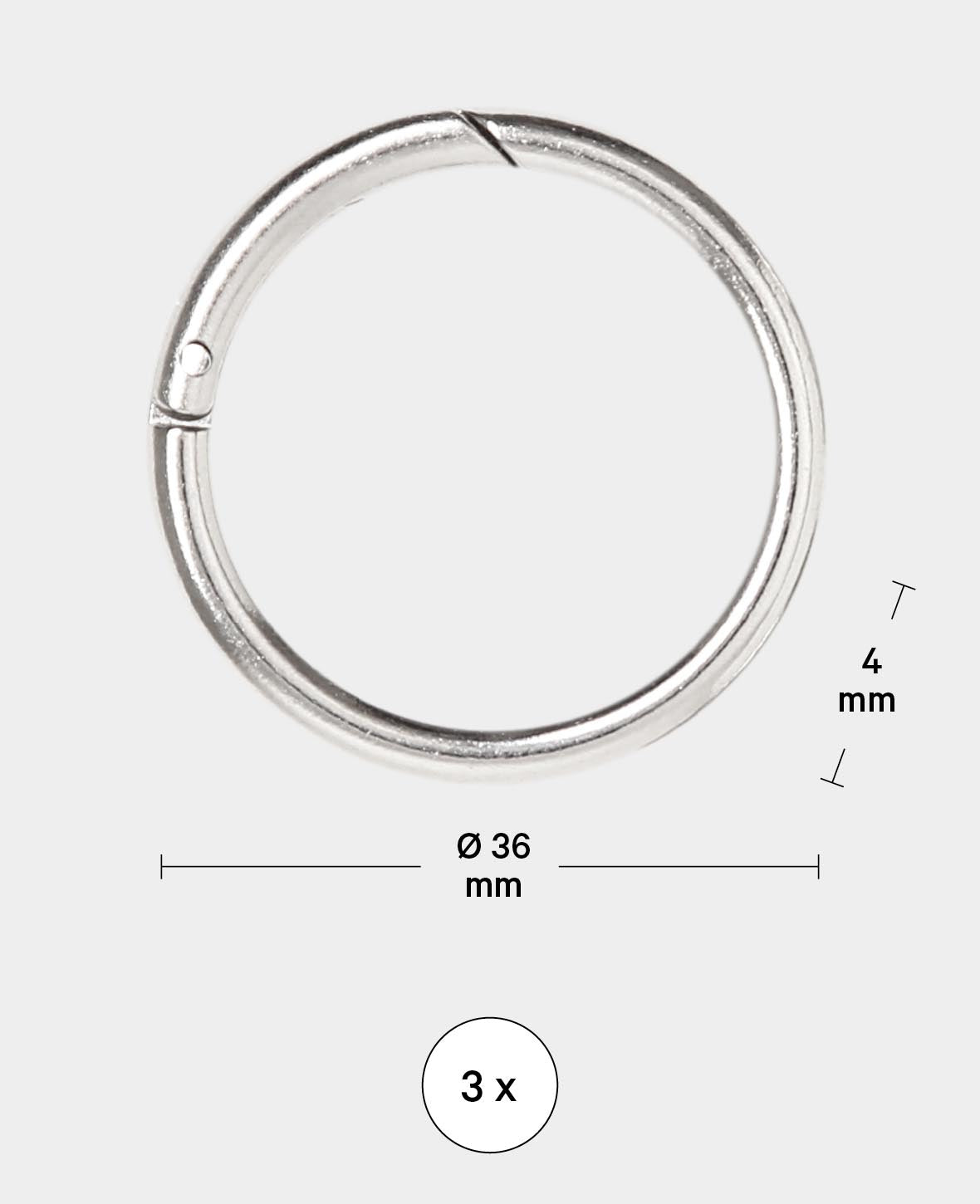 Anneaux porte-clés, argent, ø 36 x 4 mm, 3 p.