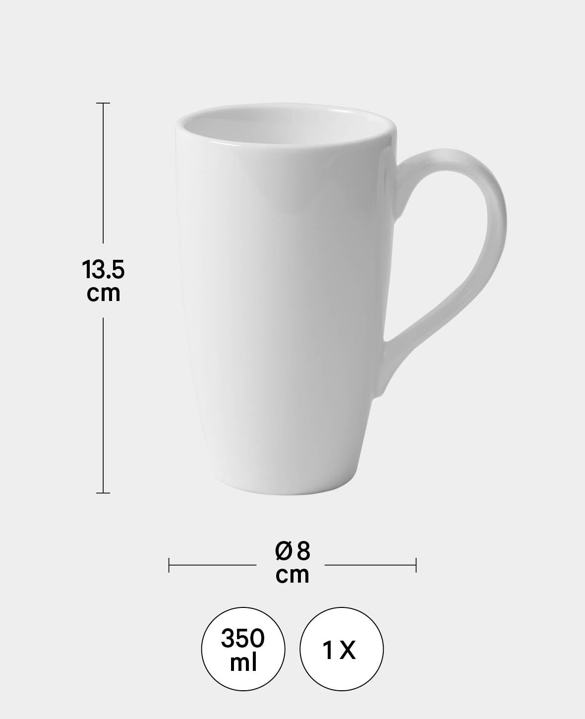 Tasse en porcelaine haute, ø 8 x 13,5 cm
