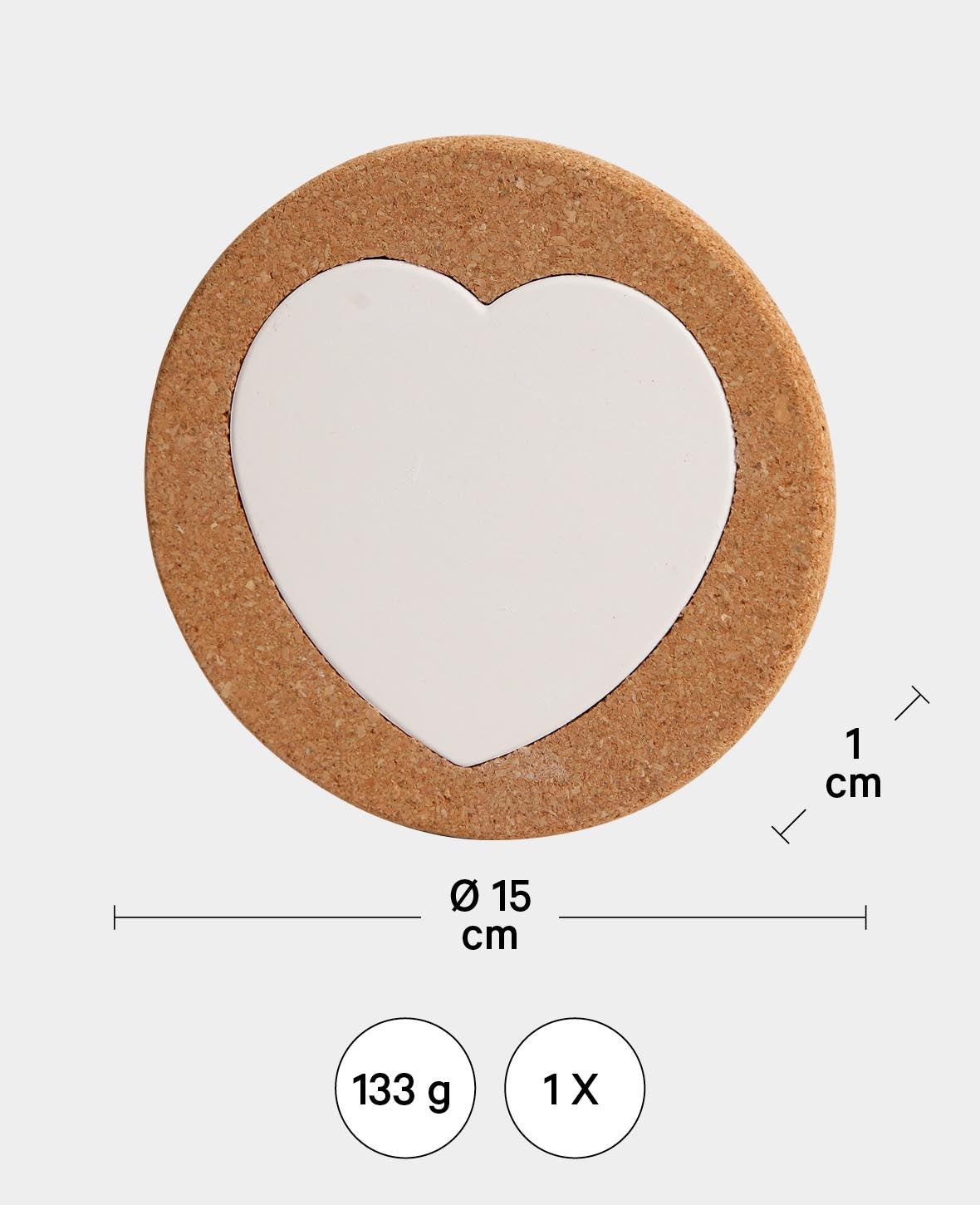 Cork Coaster Heart, ø 15 cm