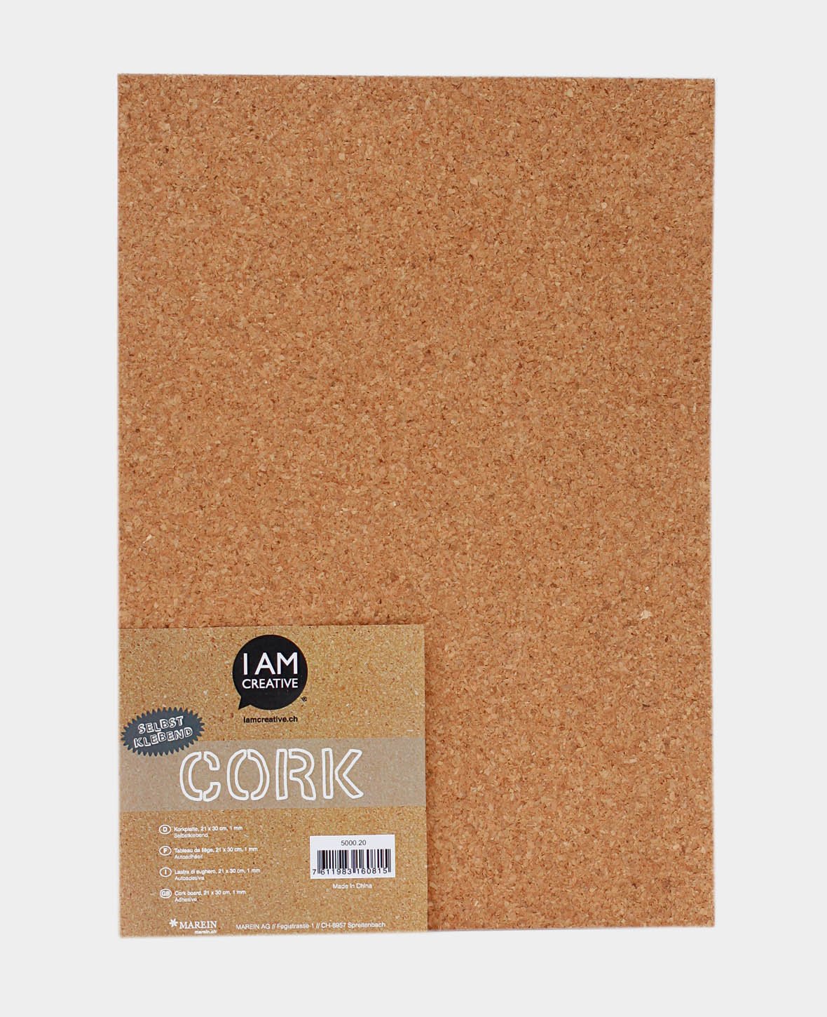 Cork sheet self-adhesive A4, Brown, 210 x 1 x 297 mm